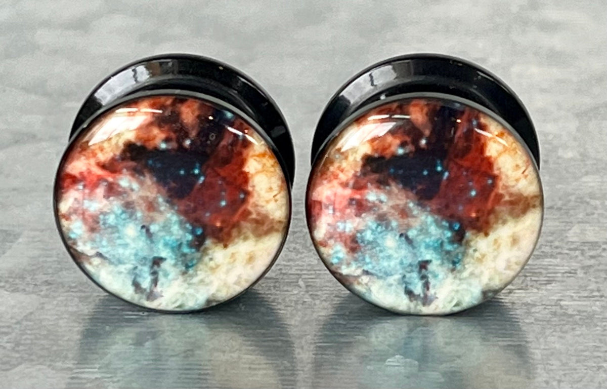 PAIR of Unique Galaxy Outer Space Style Acrylic Screw Fit Plugs - Gauges 2g (6mm) thru 5/8" (16mm) - Available in 5 Styles!