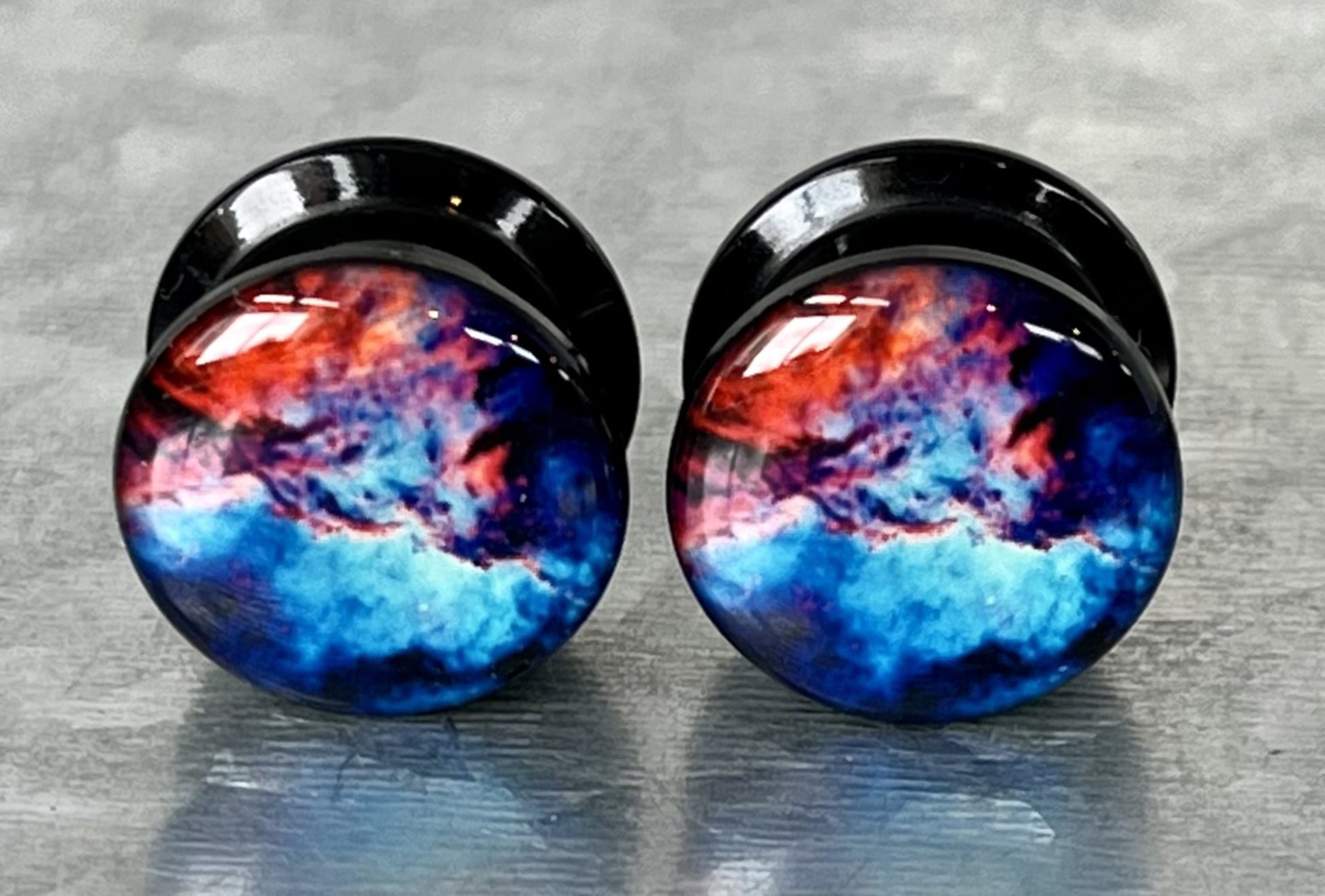 PAIR of Unique Galaxy Outer Space Style Acrylic Screw Fit Plugs - Gauges 2g (6mm) thru 5/8" (16mm) - Available in 5 Styles!