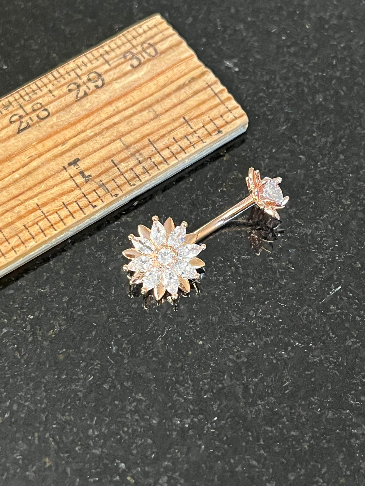 1 Piece Marquise CZ Gem Flower Internally Threaded Navel / Naval Belly Ring - 14g - 10mm Bar length - Gold, Steel and Rose Gold Available!