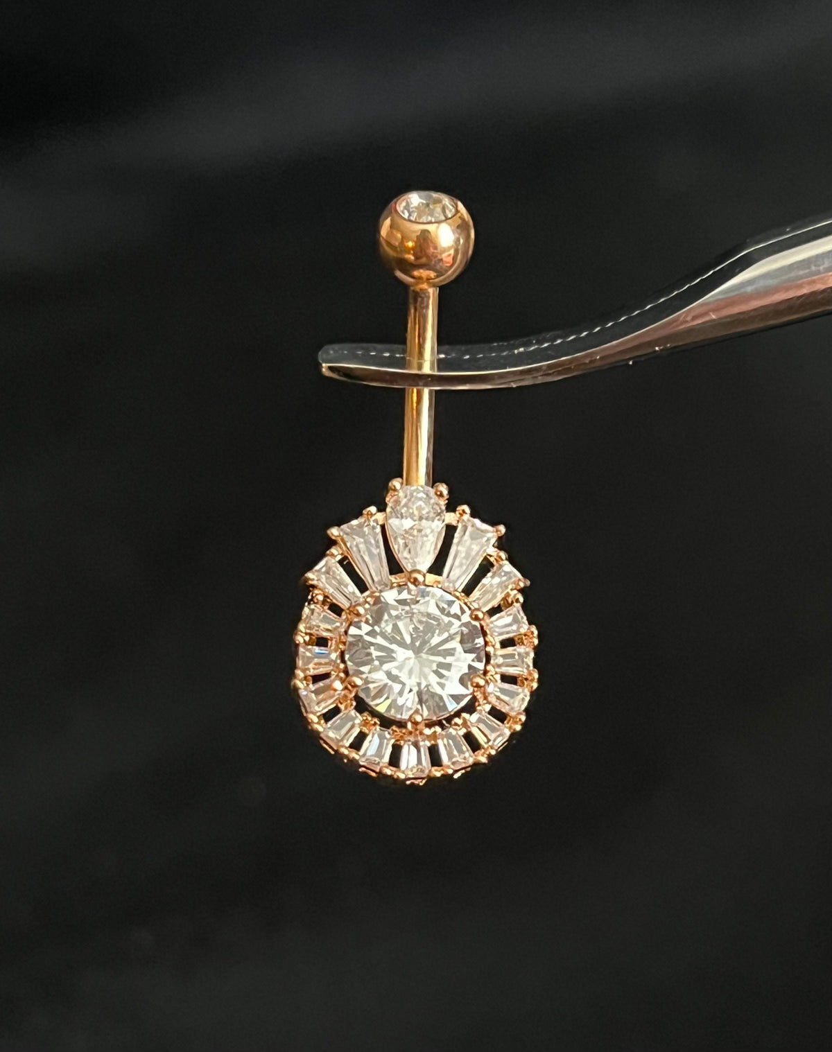 1 Piece Princess Cut CZ Gem Round Gem Centered Surgical Steel Navel / Naval Belly Ring - 14g - 10mm - Gold, Steel and Rose Gold Available!