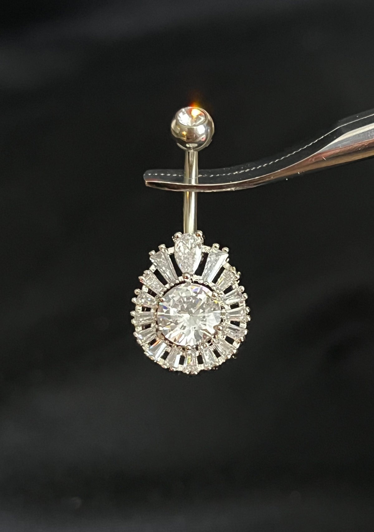 1 Piece Princess Cut CZ Gem Round Gem Centered Surgical Steel Navel / Naval Belly Ring - 14g - 10mm - Gold, Steel and Rose Gold Available!