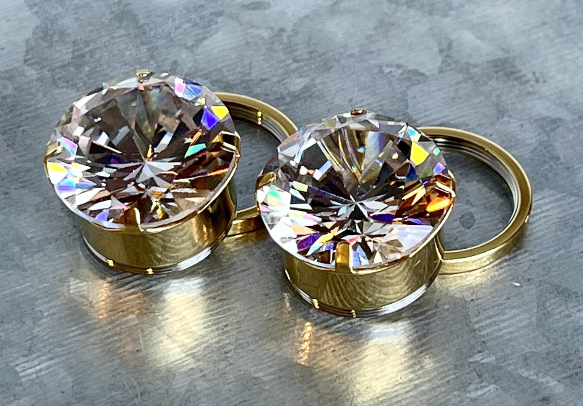 PAIR of Stunning Large CZ Gem Screw Fit Steel Tunnels / Plugs - Gauges 2g (6mm) thru 5/8" (16mm) & 8 Colors Combos Available!