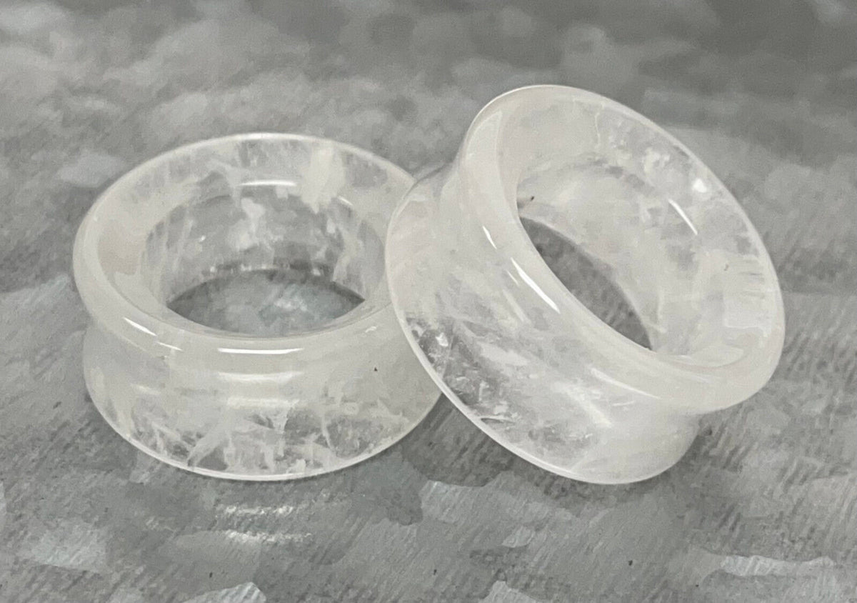 PAIR of Beautiful Clear Quartz Stone Tunnels Organic Stone Double Flare Plugs - Gauges 2g (6.5mm) thru 1" (25mm) available!