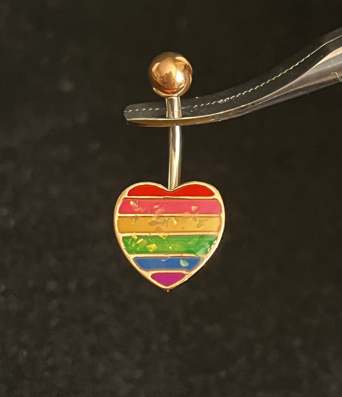 1 Piece Beautiful Rainbow Opal Glitter Filled Heart Gay Pride Navel / Naval Belly Ring - 14g - 10mm Bar Length!