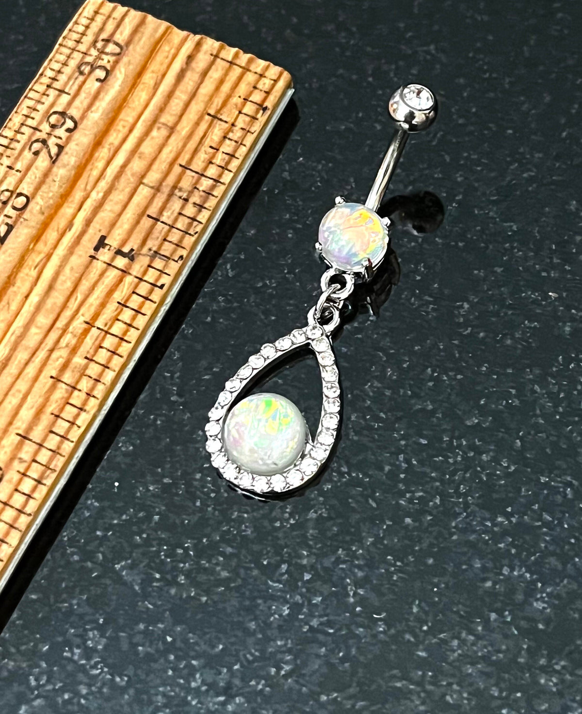 1 Piece Stunning Opal Glitter Center Tear Drop Dangle Surgical Steel Navel / Naval Belly Ring!