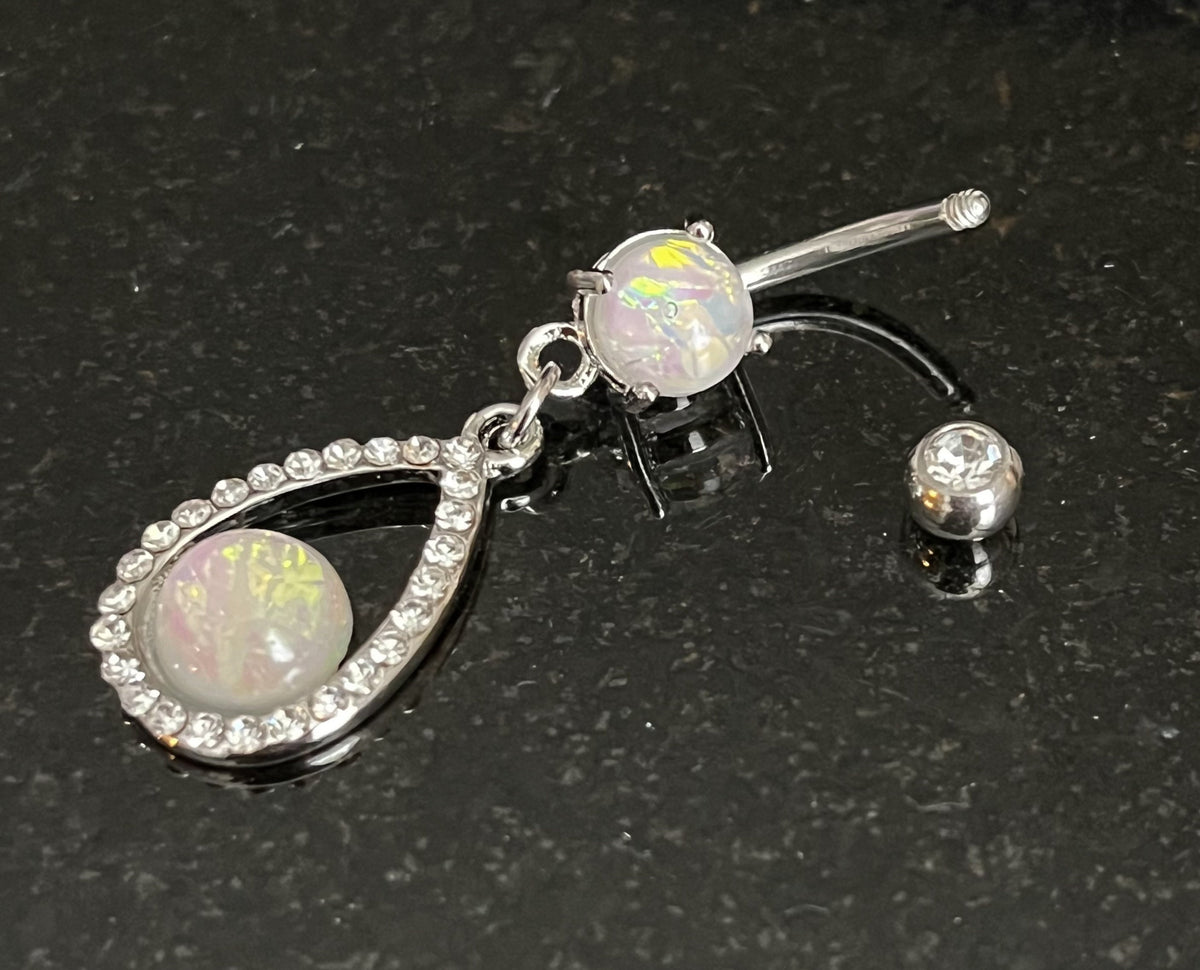 1 Piece Stunning Opal Glitter Center Tear Drop Dangle Surgical Steel Navel / Naval Belly Ring!