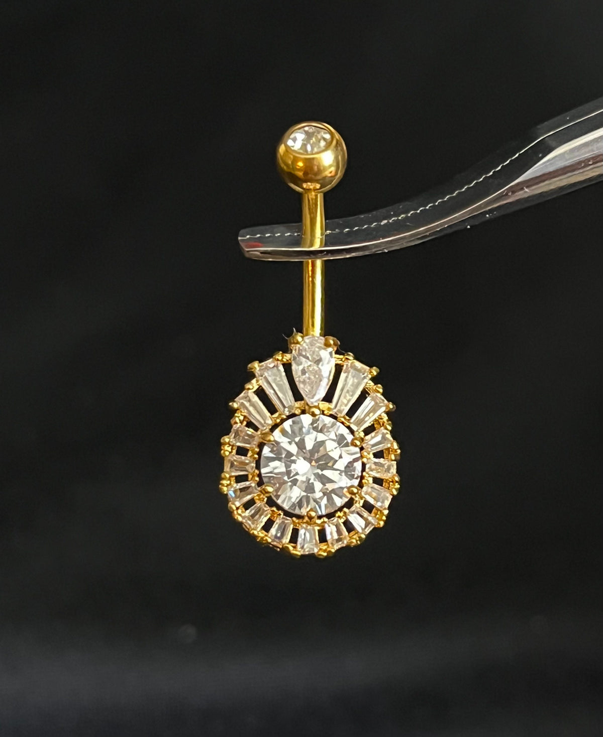 1 Piece Princess Cut CZ Gem Round Gem Centered Surgical Steel Navel / Naval Belly Ring - 14g - 10mm - Gold, Steel and Rose Gold Available!