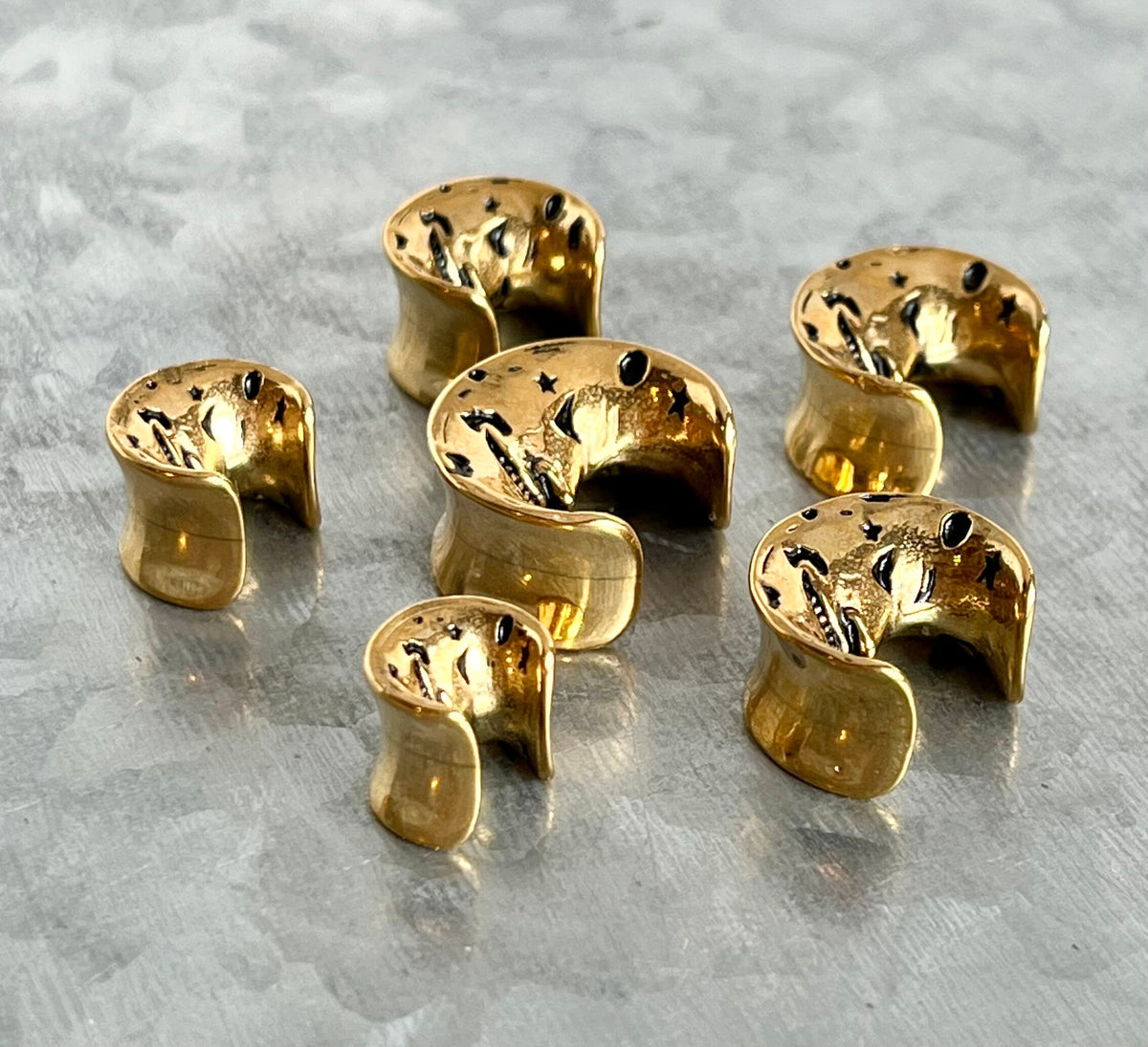 PAIR of Unique Face of the Moon Saddle Surgical Steel Ear Spreaders Hanger-Tunnels/Plugs - Gauges 0g (8mm) thru 16mm available!
