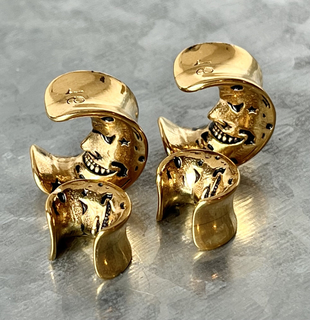 PAIR of Unique Face of the Moon Saddle Surgical Steel Ear Spreaders Hanger-Tunnels/Plugs - Gauges 0g (8mm) thru 16mm available!
