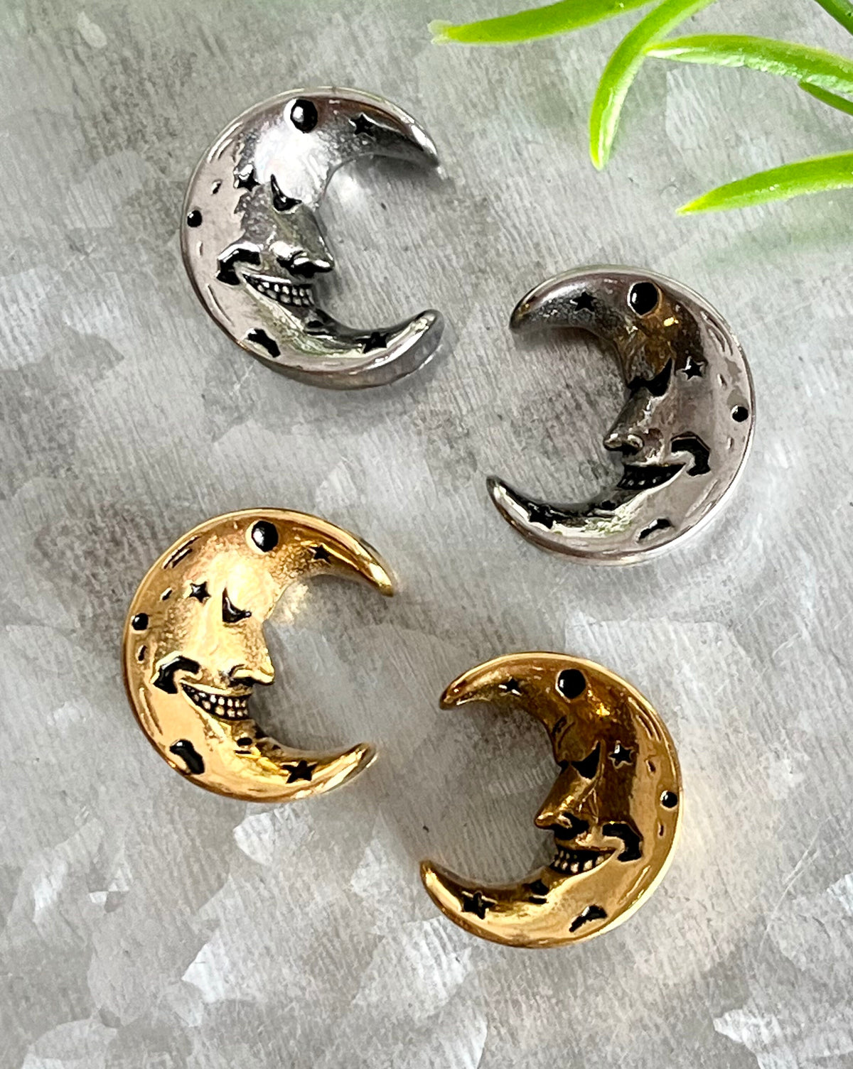 PAIR of Unique Face of the Moon Saddle Surgical Steel Ear Spreaders Hanger-Tunnels/Plugs - Gauges 0g (8mm) thru 16mm available!