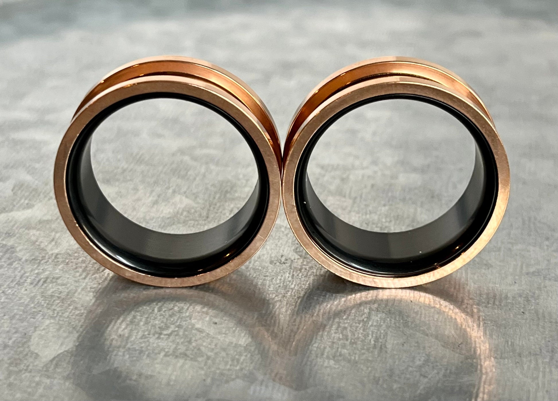 PAIR of Stunning Rose Gold with Black Interior 316L Steel Screw Fit Tunnels/Plugs - Gauges 2g (6mm) thru 1" (25mm) available!