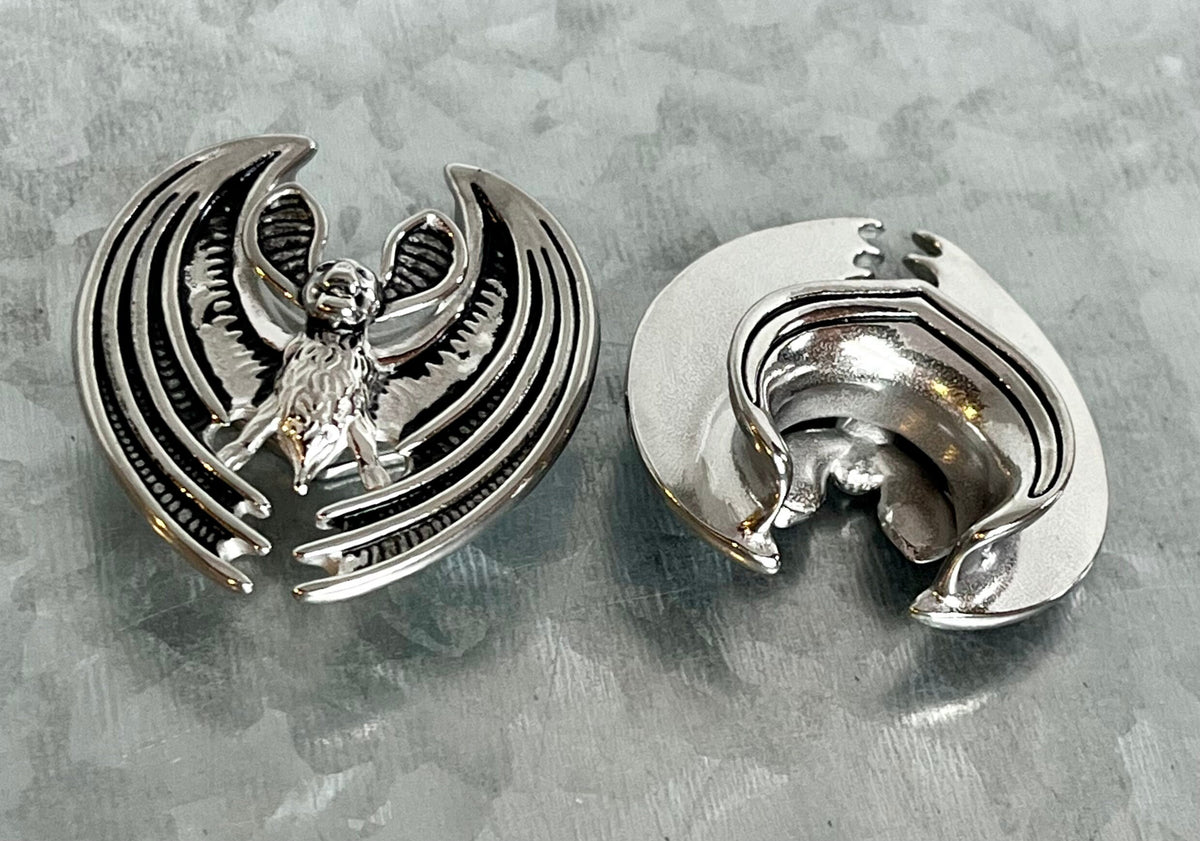 PAIR of Unique Flying Bat Saddle Surgical Steel Ear Spreader Hanger-Tunnels/Plugs - Gauges 0g (8mm) thru 3/4" (19mm) available!