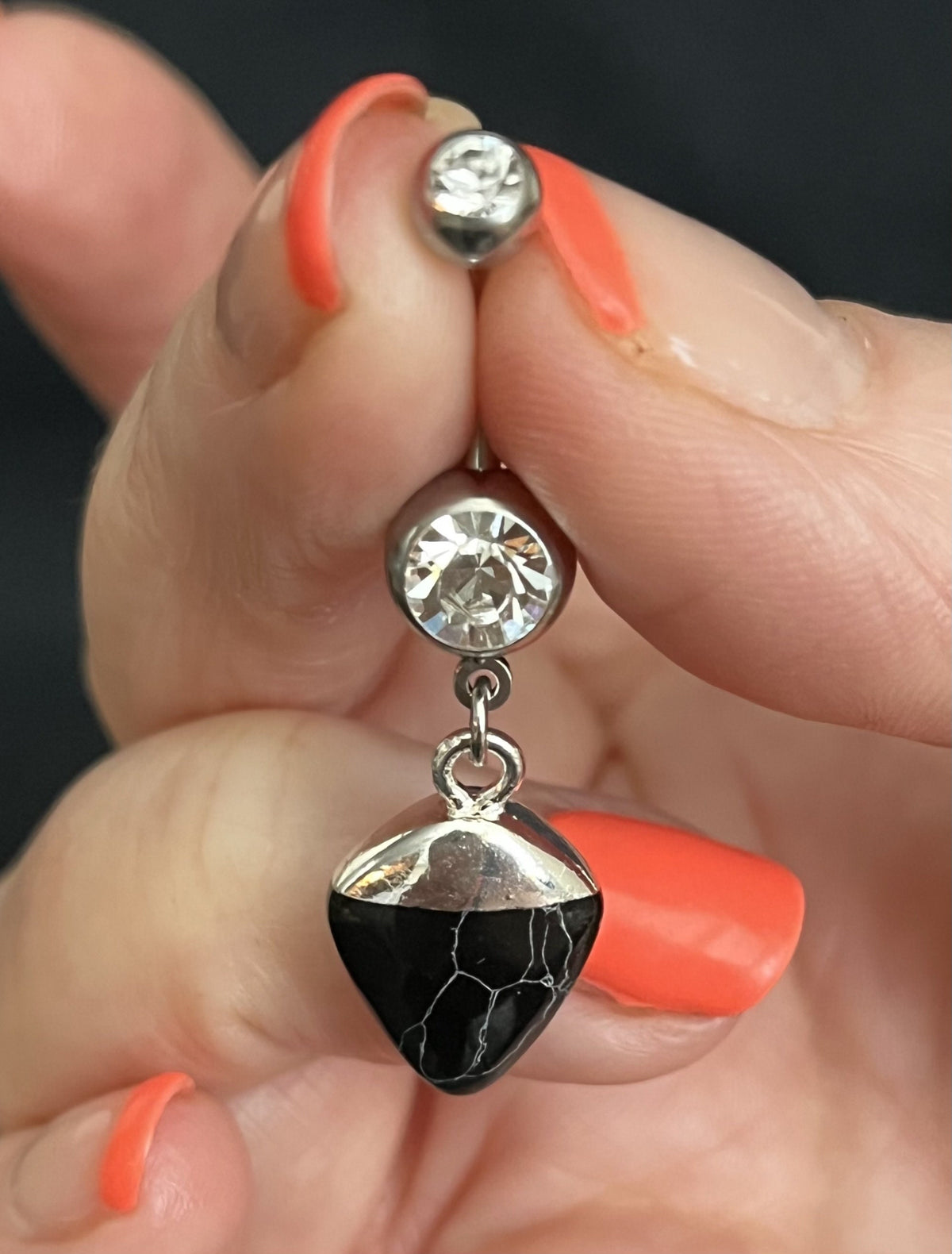 1 Piece Stunning Double Gem Stone Dangle Navel / Naval Belly Ring - 14g - 10mm - Amethyst, Green Jade, Black Agate & Clear Quartz Available!