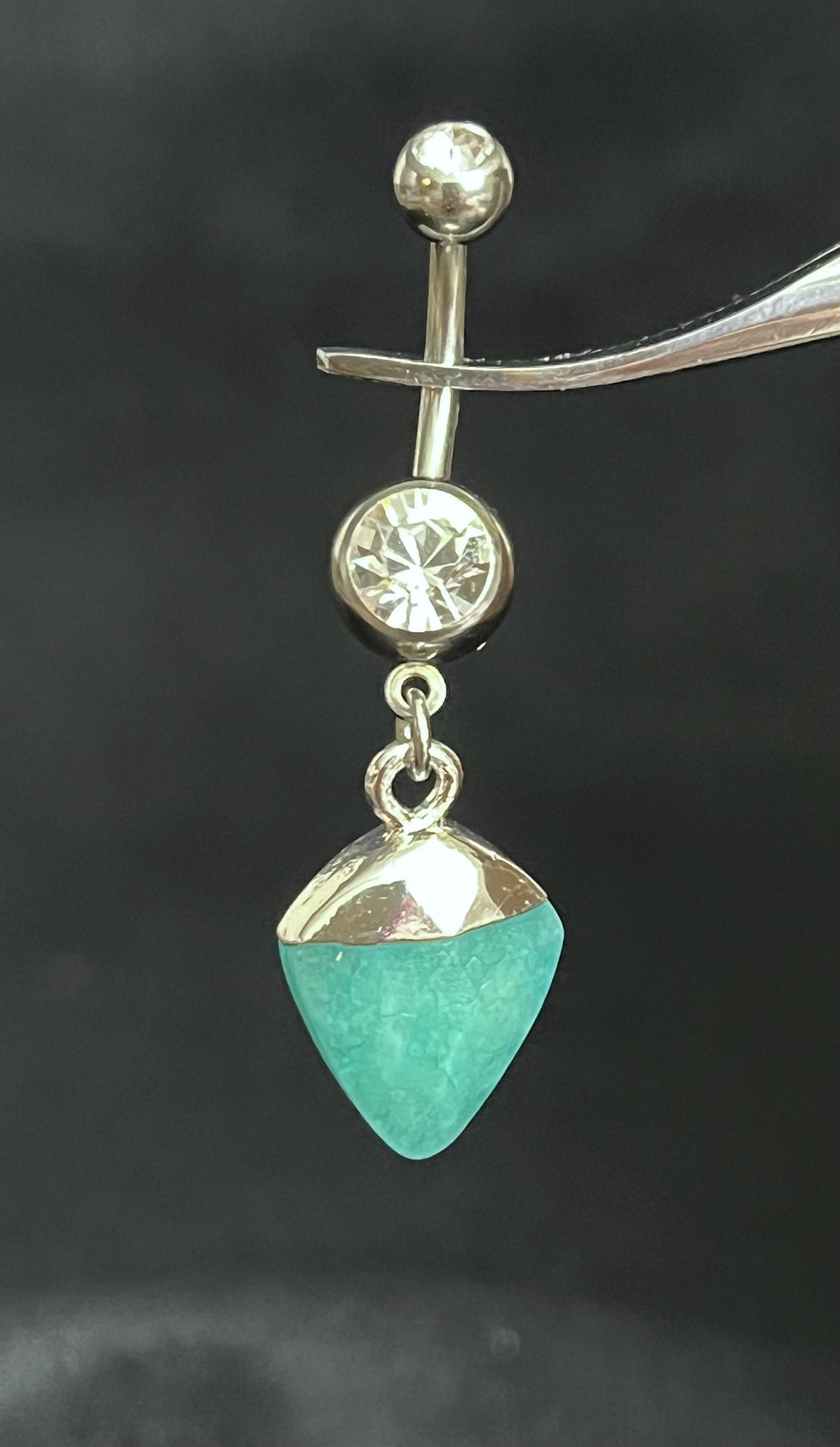 1 Piece Stunning Double Gem Stone Dangle Navel / Naval Belly Ring - 14g - 10mm - Amethyst, Green Jade, Black Agate & Clear Quartz Available!
