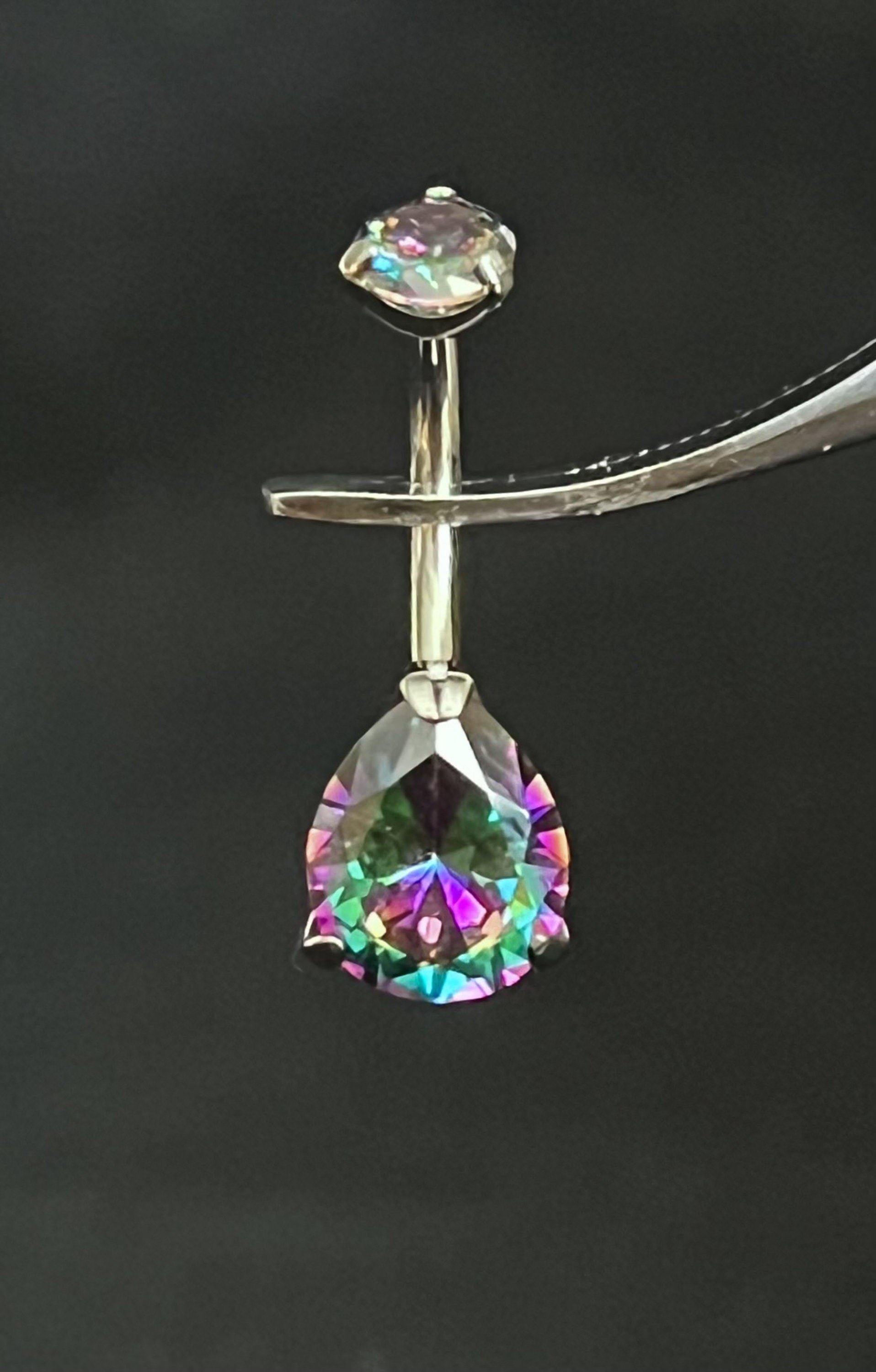 1 Piece Solid Implant Grade Titanium Teardrop Gem Internally Threaded Navel/Naval Belly Ring - 14g - Available in a Variety of Colors!