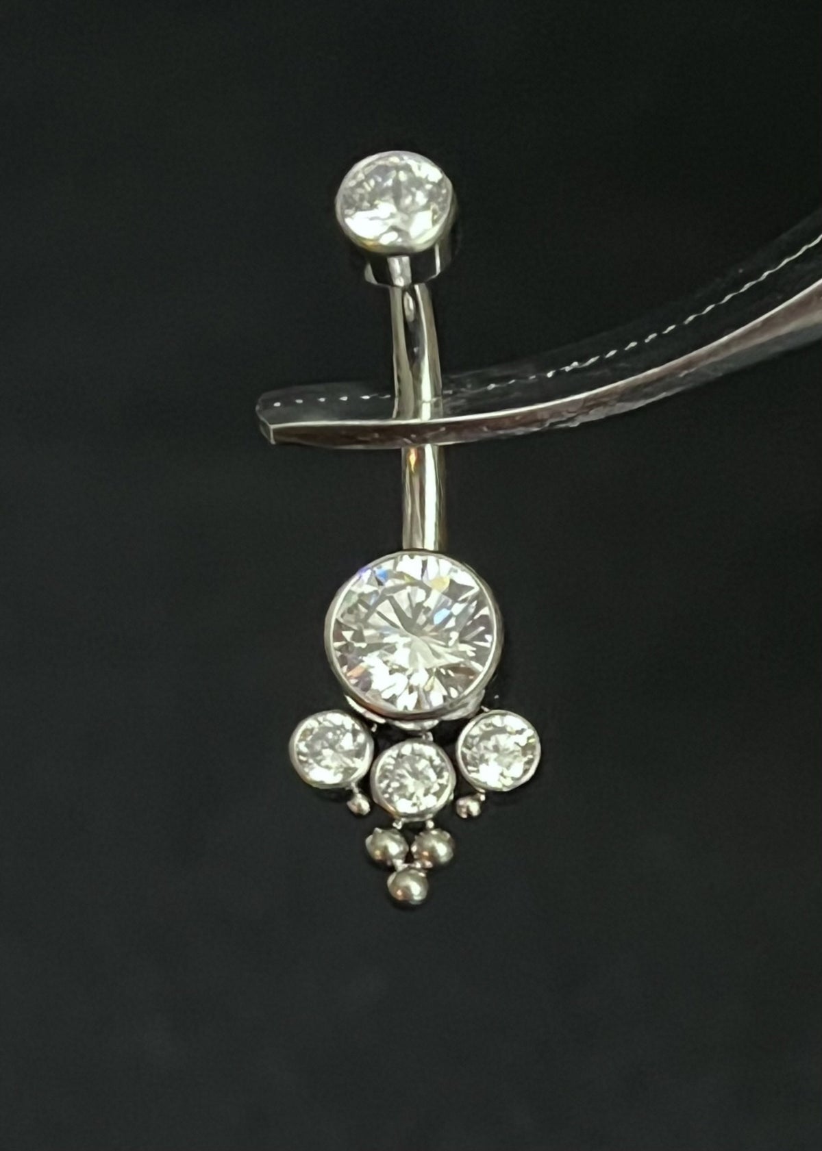 1 Piece Stunning Solid Implant Grade Titanium Trinity Cluster Navel/Naval Belly Ring - 14g - Clear Gem, Aqua, AB & Pink Opalite Available!
