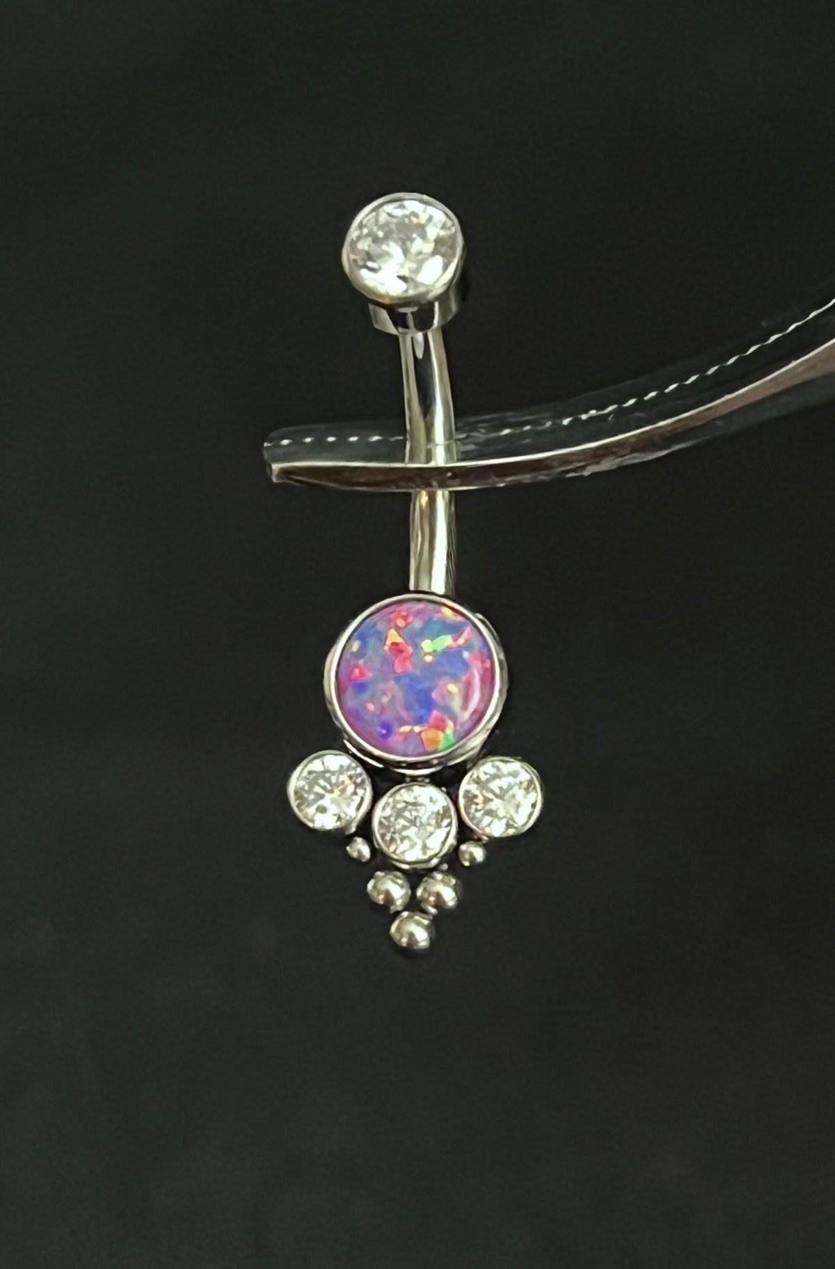 1 Piece Stunning Solid Implant Grade Titanium Trinity Cluster Navel/Naval Belly Ring - 14g - Clear Gem, Aqua, AB & Pink Opalite Available!