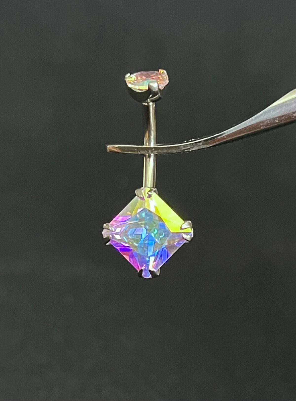 1 Piece Solid Implant Grade Titanium Square CZ Gem Navel/Naval Belly Ring - 14g - AB, Clear, Gold, Rose Gold w/Pink & Vitrail Available!