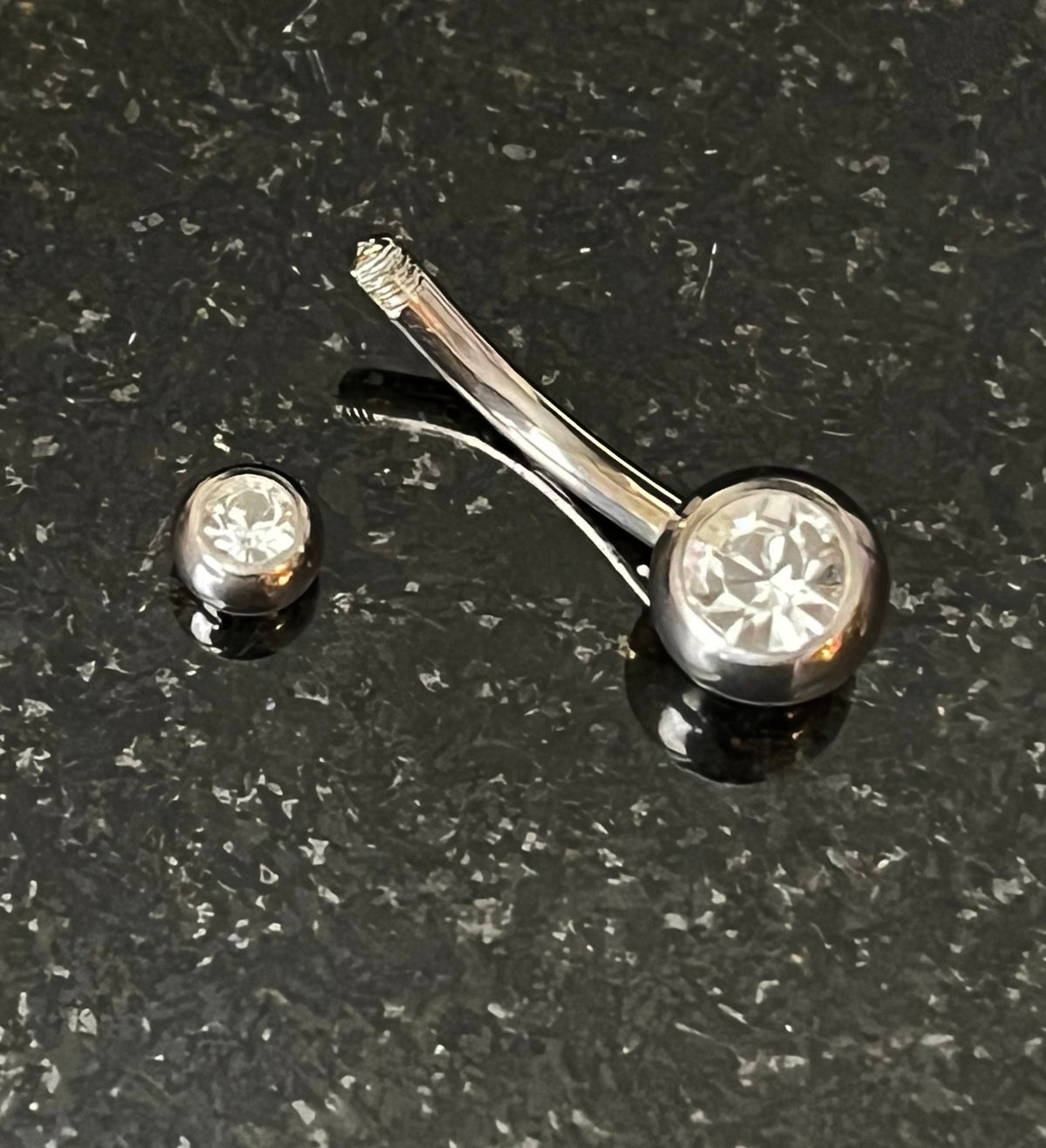 1 Piece Solid G23 Implant Grade Titanium Double CZ Gem Naval / Navel Belly Ring