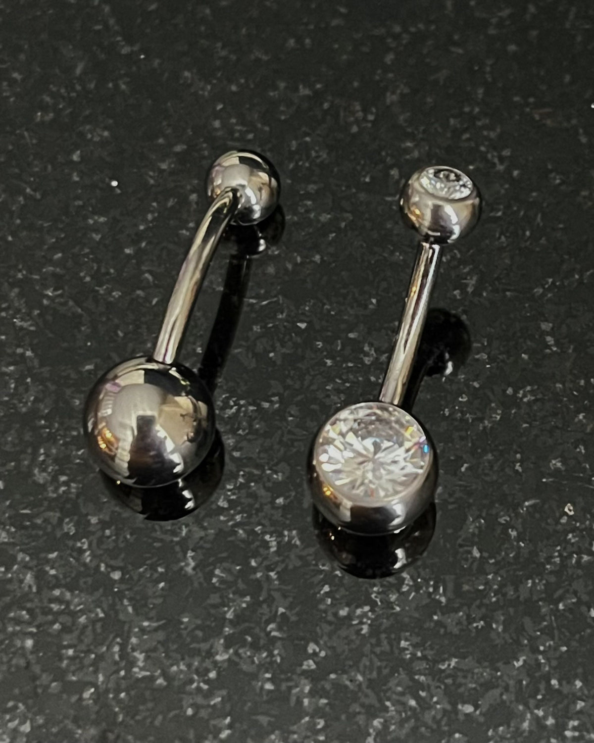 1 Piece Solid G23 Implant Grade Titanium Double CZ Gem Naval / Navel Belly Ring