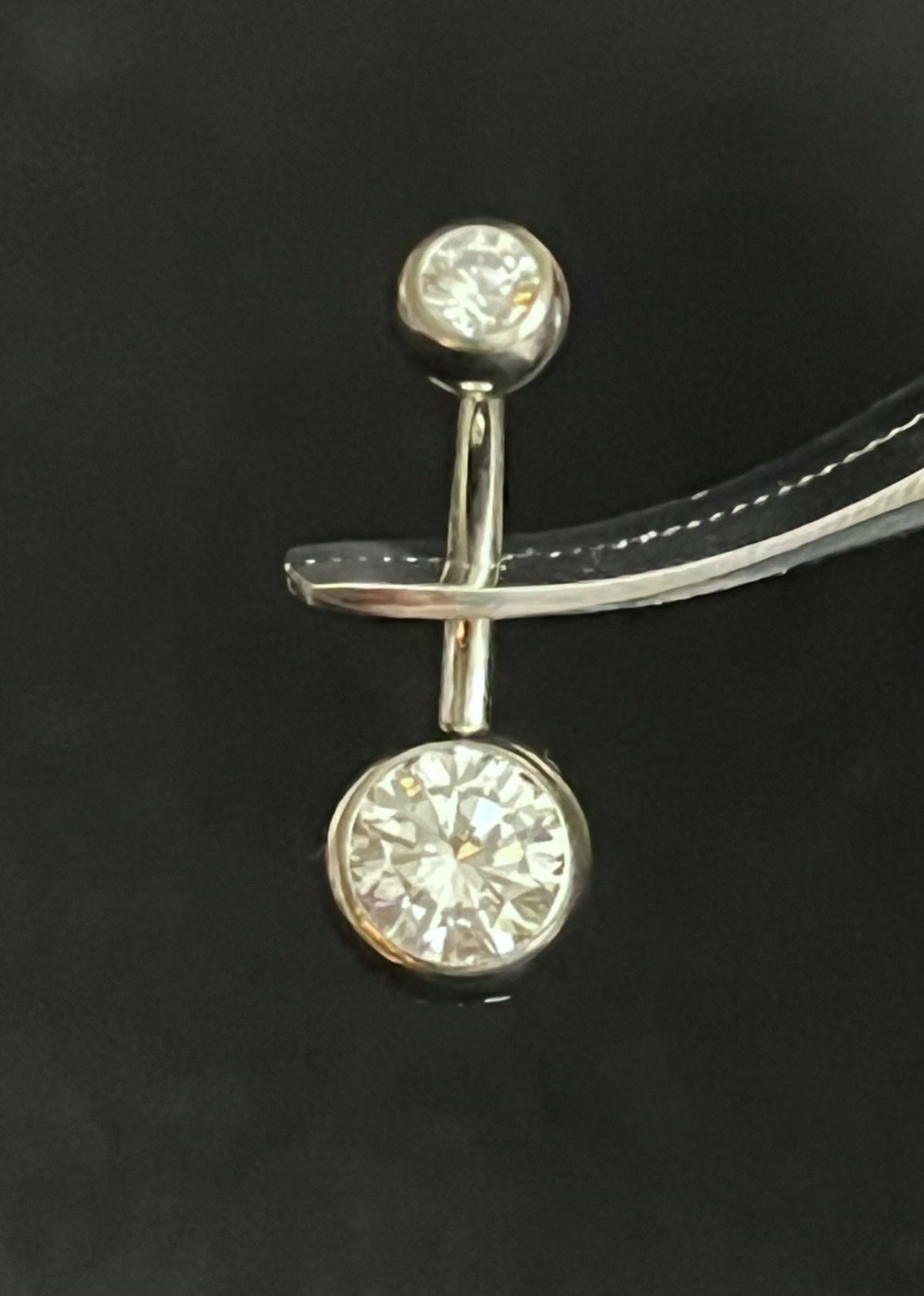 1 Piece Solid G23 Implant Grade Titanium Double CZ Gem Naval / Navel Belly Ring