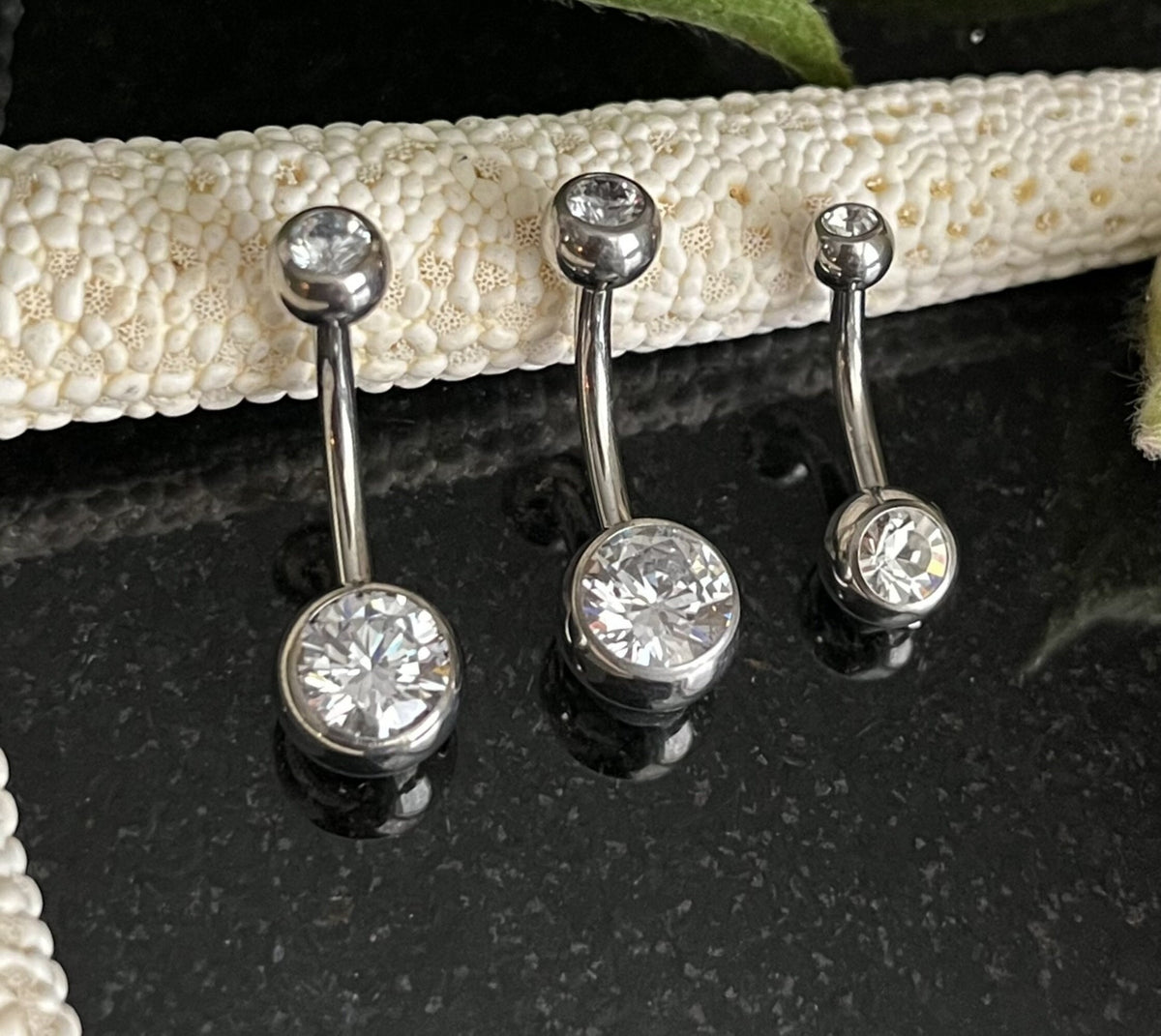 1 Piece Solid G23 Implant Grade Titanium Double CZ Gem Naval / Navel Belly Ring