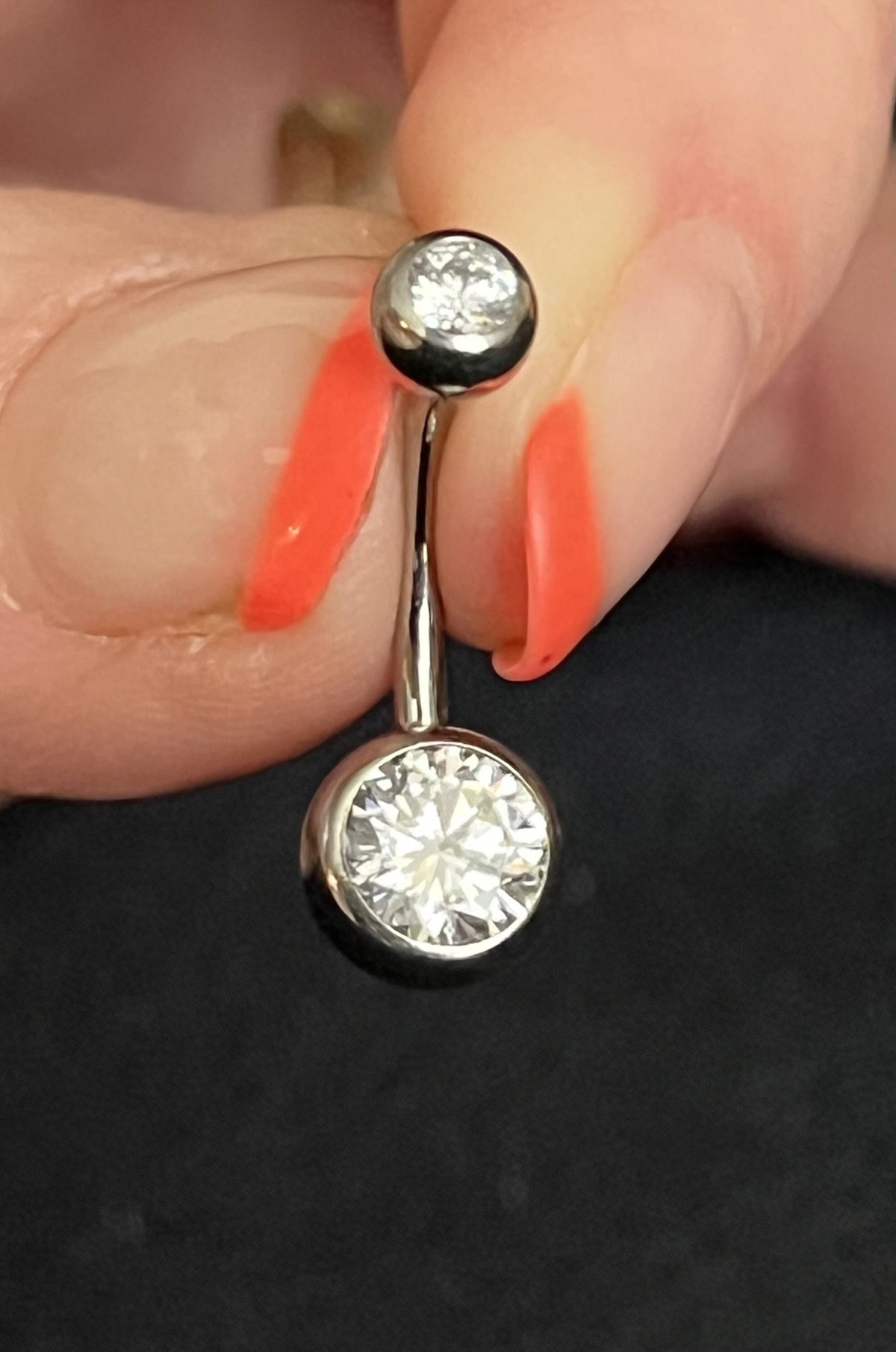 1 Piece Solid G23 Implant Grade Titanium Double CZ Gem Naval / Navel Belly Ring