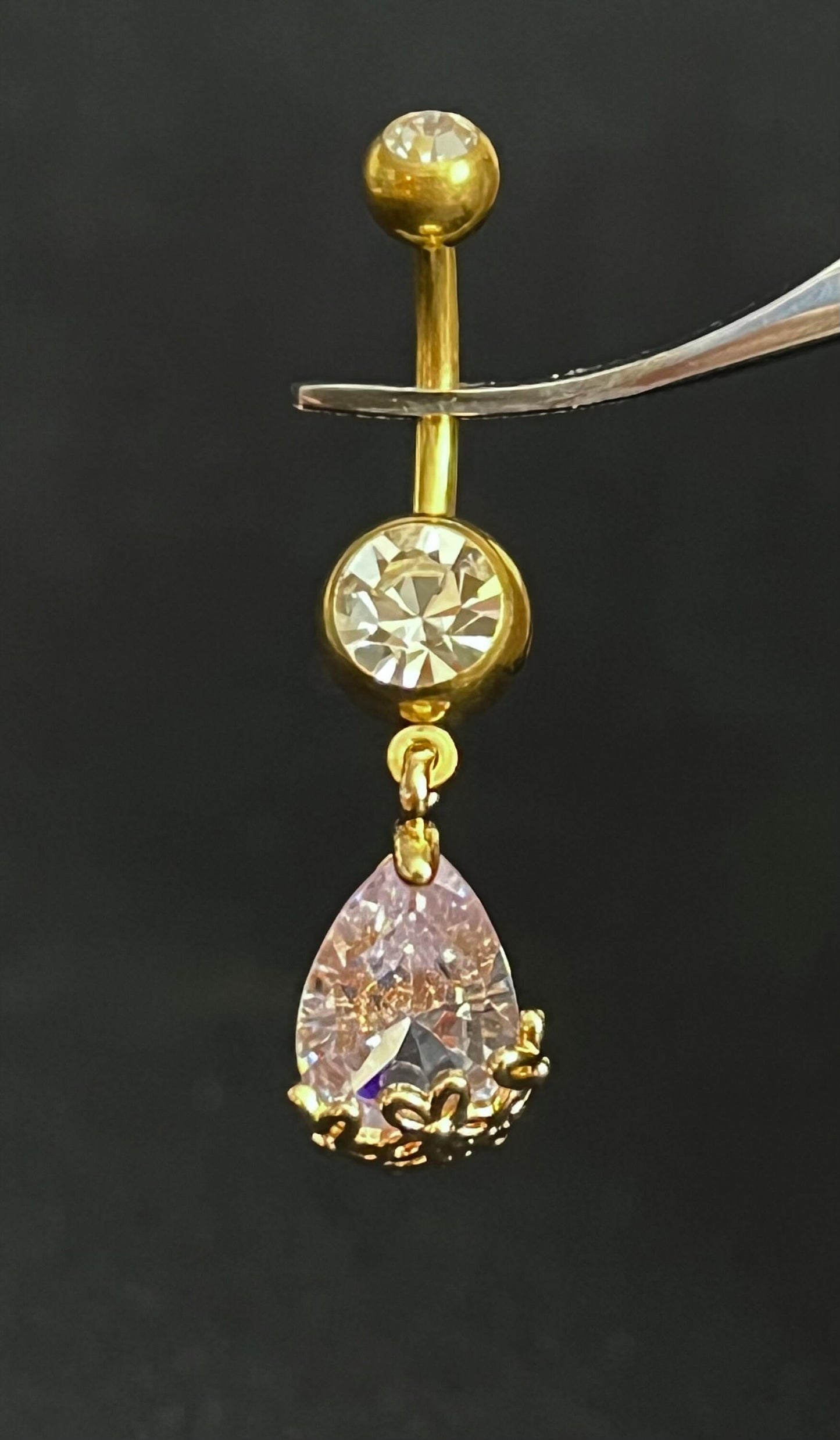 1 Piece Unique Floral Filigree Tear Drop Gem Belly Button Ring Navel / Naval Belly Ring - 14g - 10mm - Gold, Steel and Rose Gold Available!