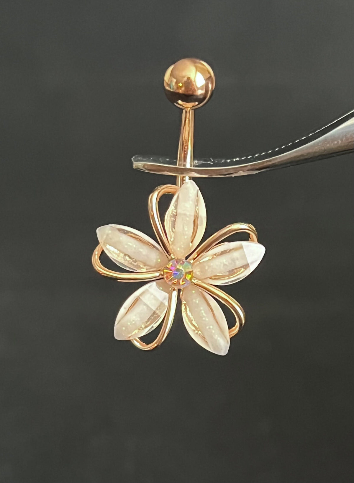 1 Piece Stunning CZ Gem Center Wire Flower Belly Button Ring Navel / Naval Belly Ring - 14g - 10mm - Gold, Steel and Rose Gold Available!