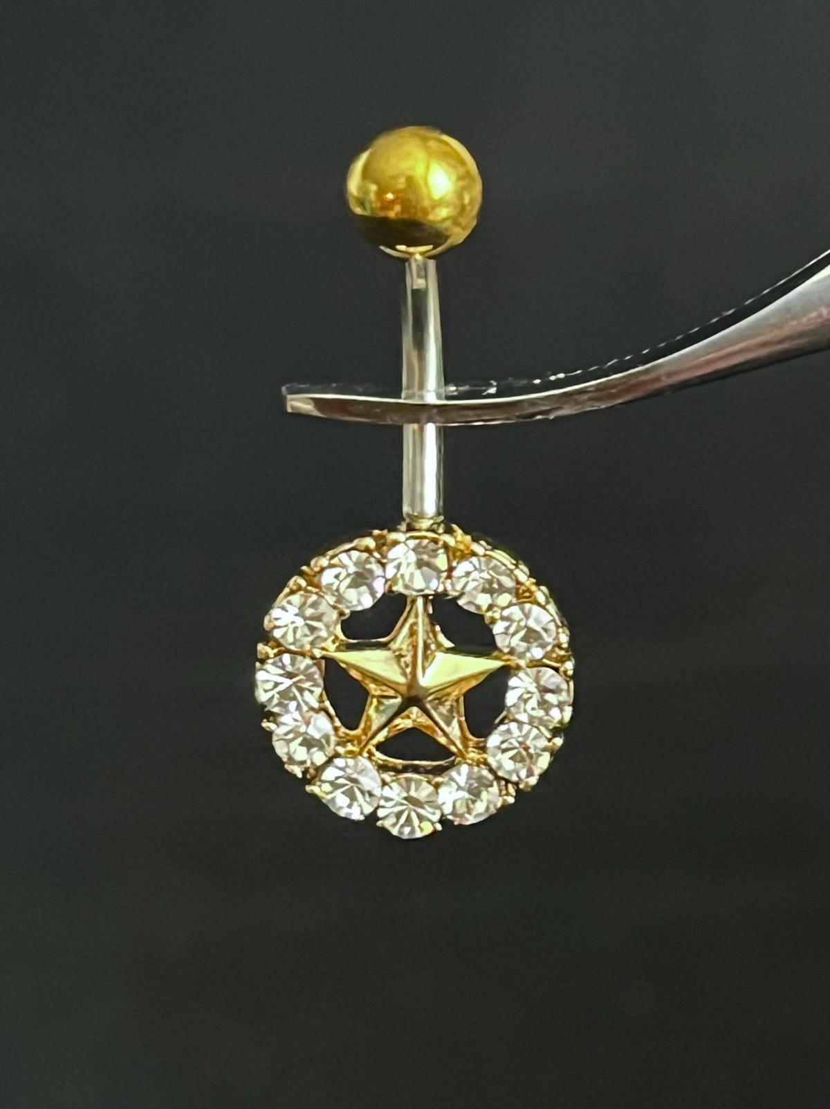 1 Piece Gem Surrounded Star Belly Button Ring Navel / Naval Belly Ring - 14g - 10mm - Aurora Borealis, Steel, Gold and Rose Gold Available!