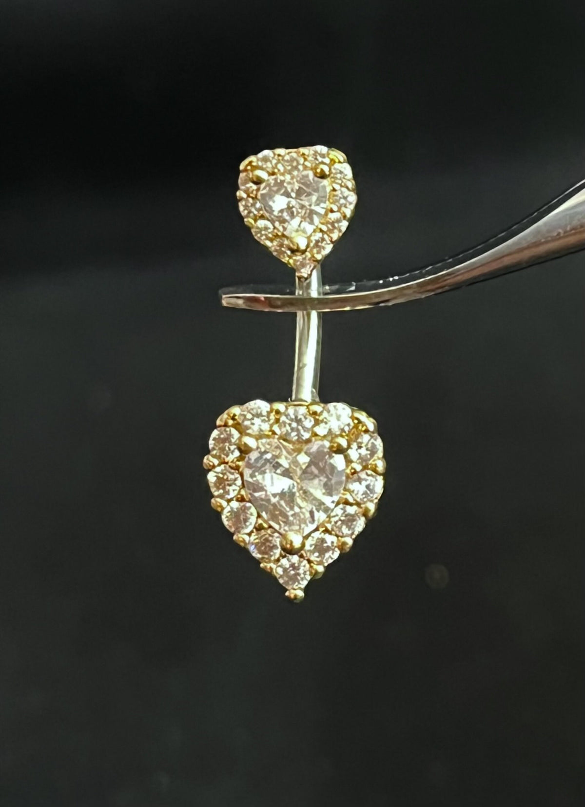 1 Piece Brilliant Gem Surrounded Hearts Button Ring Navel / Naval Belly Ring - 14g - 10mm - Available in Clear, Gold, Pink,and Red/Orange!