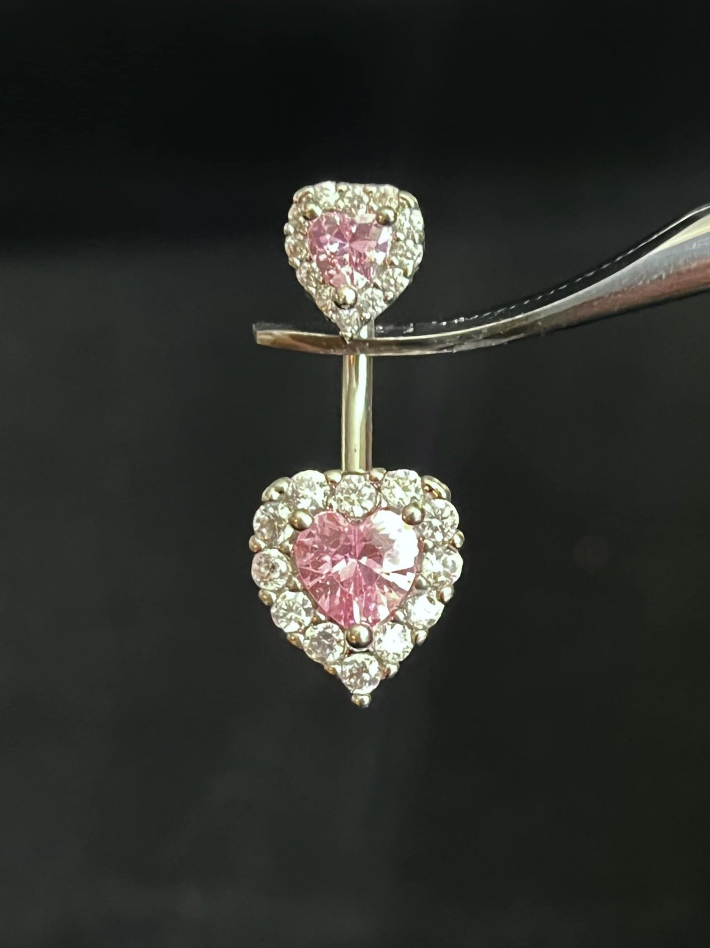 1 Piece Brilliant Gem Surrounded Hearts Button Ring Navel / Naval Belly Ring - 14g - 10mm - Available in Clear, Gold, Pink,and Red/Orange!