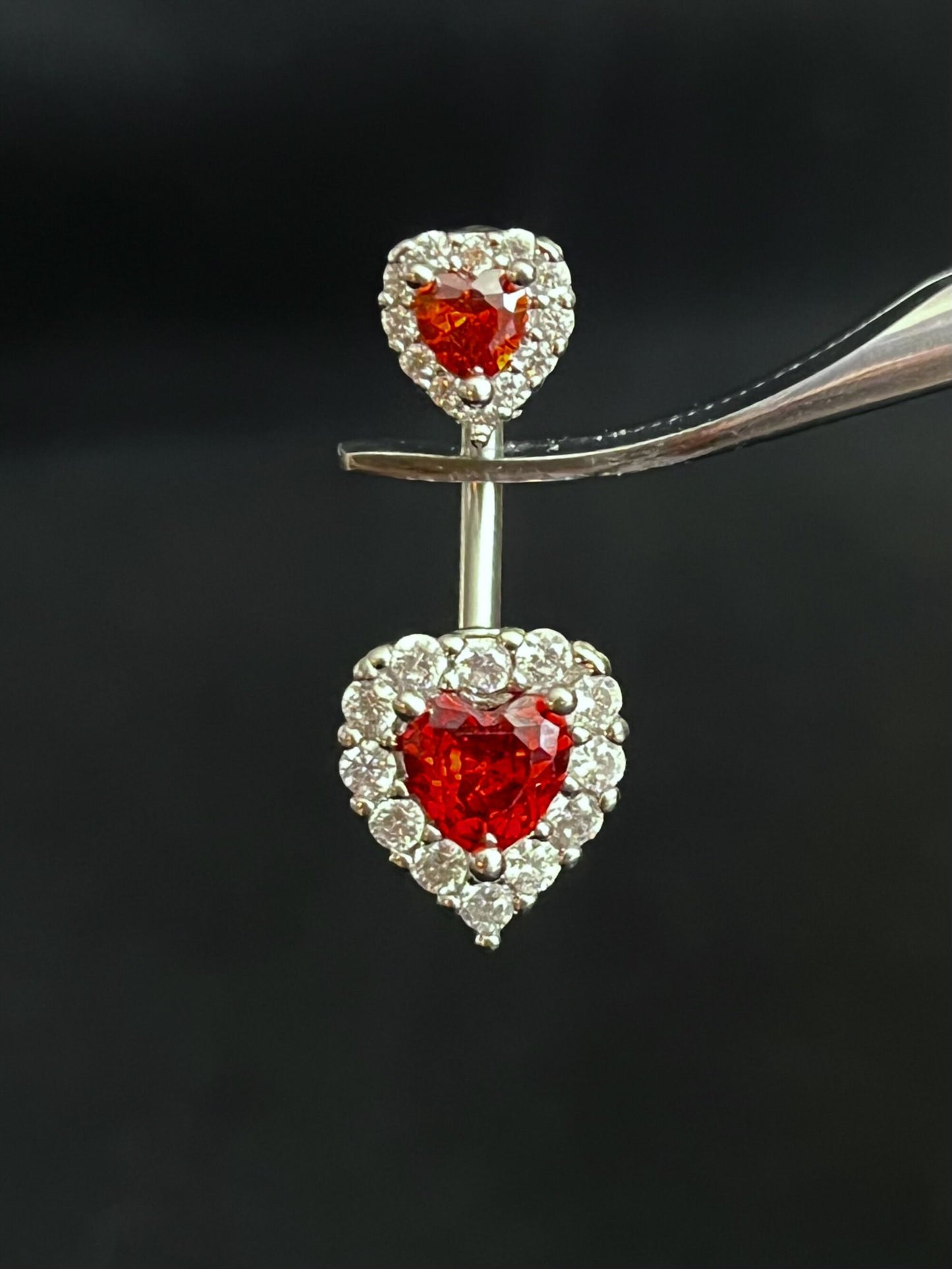 1 Piece Brilliant Gem Surrounded Hearts Button Ring Navel / Naval Belly Ring - 14g - 10mm - Available in Clear, Gold, Pink,and Red/Orange!