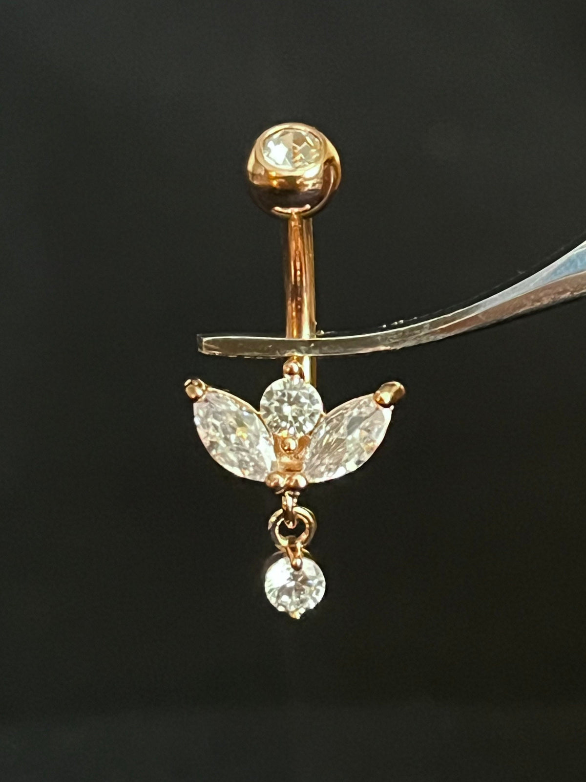 1 Piece Stunning Marquise CZ Gem Sprout Dangle Cubic Zirconia Navel / Naval Belly Ring - 14g - 10mm - Gold, Silver and Rose Gold Available!