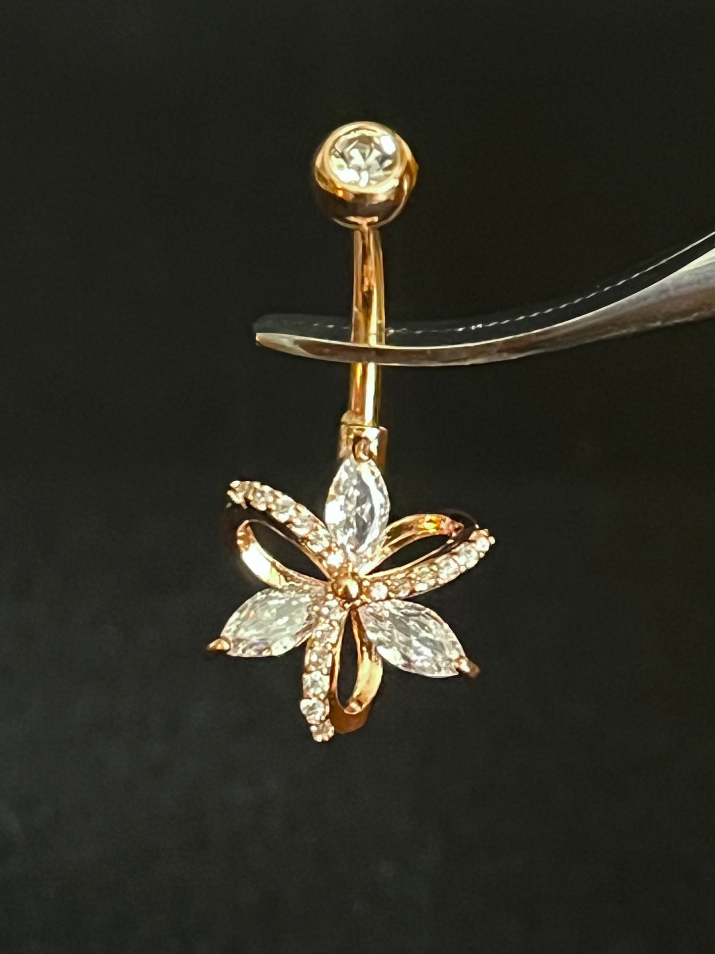 1 Piece Beautiful Hollow Paved CZ Gem Flower Navel / Naval Belly Ring - 14g - 10mm - Gold, Silver and Rose Gold Available!