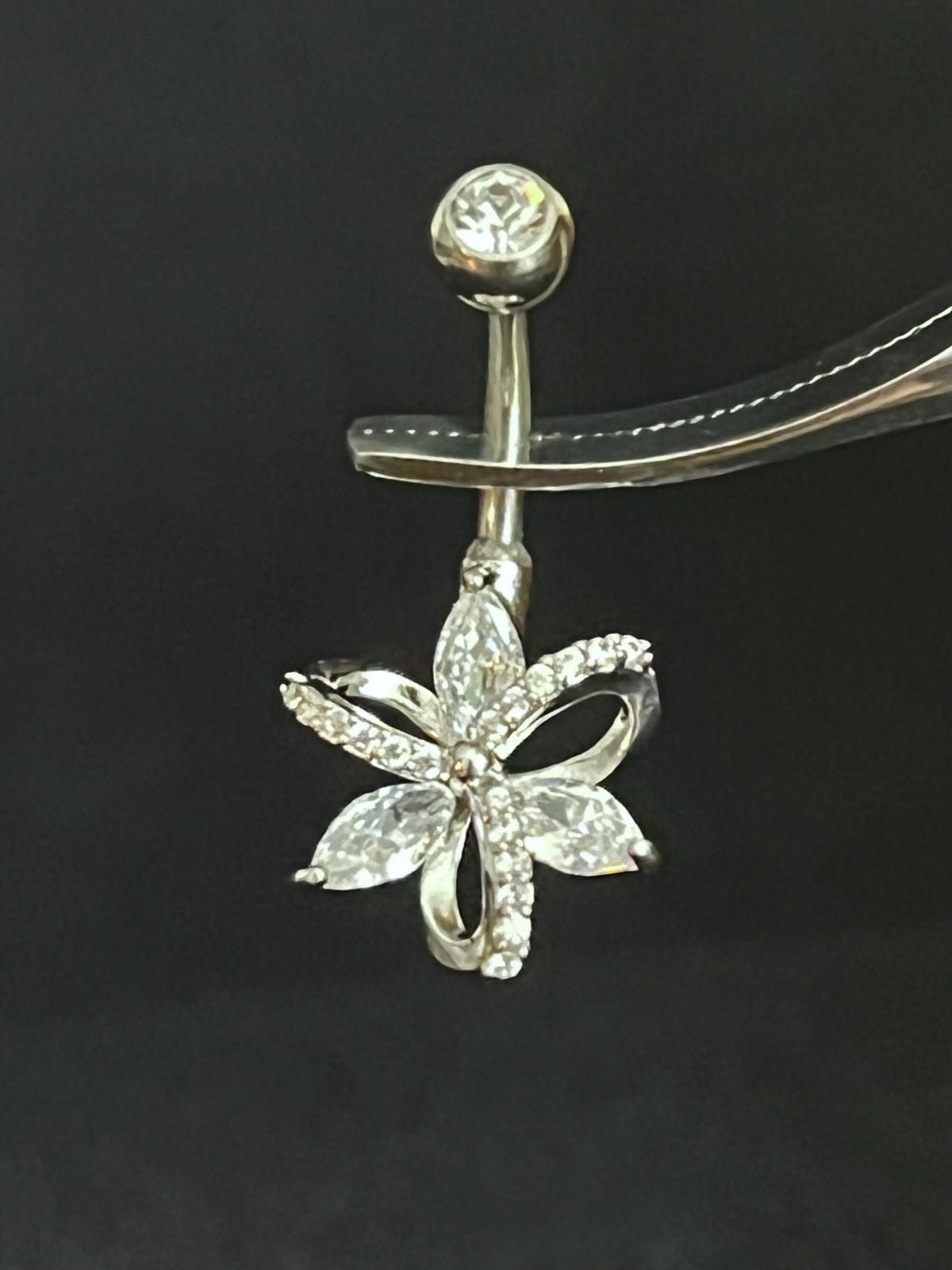 1 Piece Beautiful Hollow Paved CZ Gem Flower Navel / Naval Belly Ring - 14g - 10mm - Gold, Silver and Rose Gold Available!