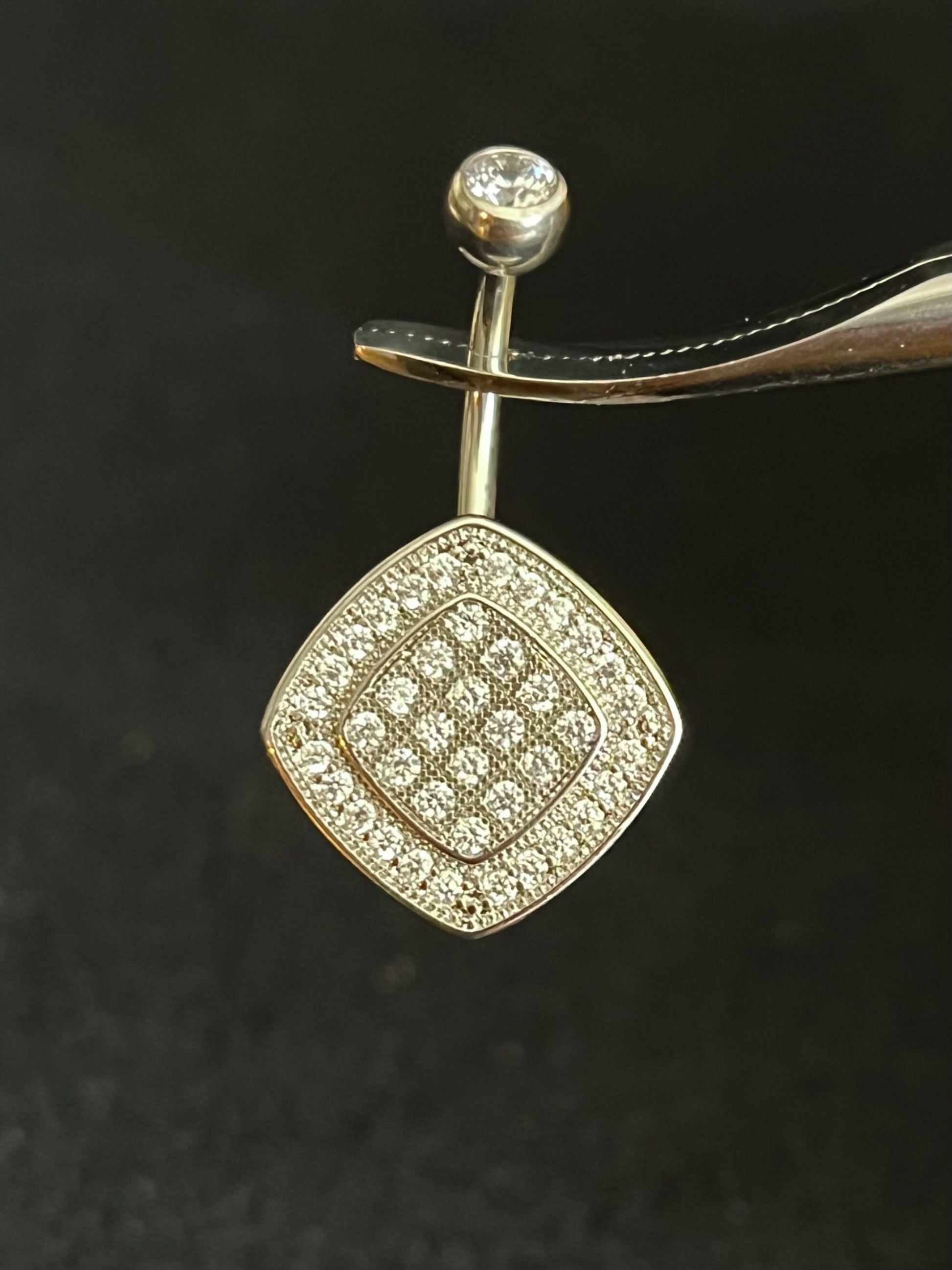 1 Piece Unique Paved CZ Gems Square Navel / Naval Belly Button Ring - 14g - 10mm - Gold, Silver and Rose Gold Available!