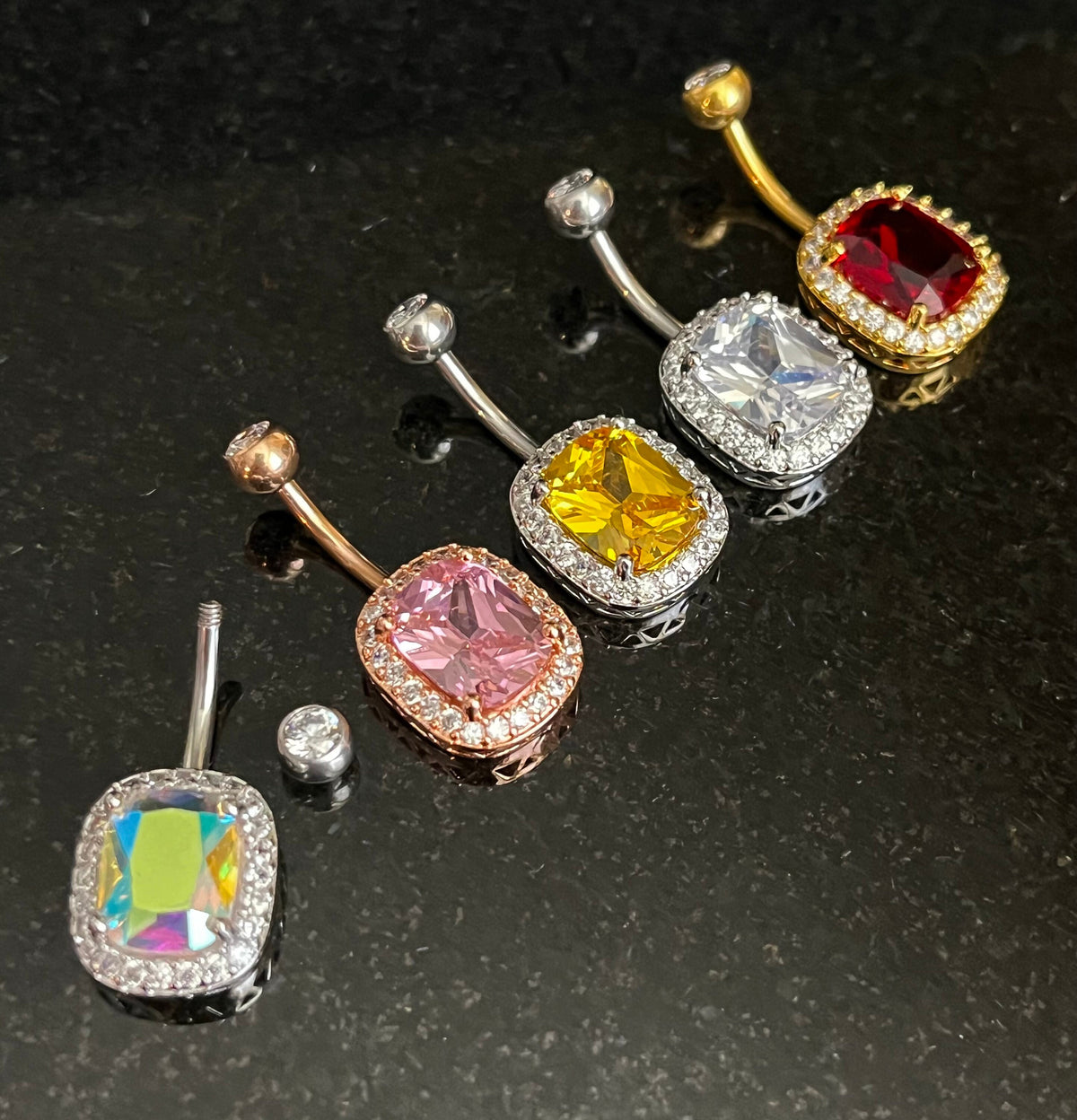 1 Piece Brilliant Prong Set Oval Cubic Zirconia Gem Surrounded by CZ Gems Navel/Naval Belly Ring - 14g - Available in a Variety of Colors!