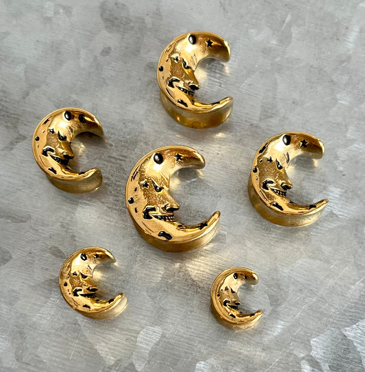 PAIR of Unique Face of the Moon Saddle Surgical Steel Ear Spreaders Hanger-Tunnels/Plugs - Gauges 0g (8mm) thru 16mm available!