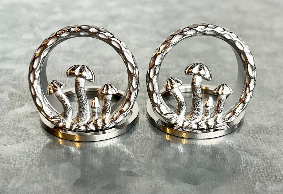 PAIR of Unique Mushrooms L316 Surgical Steel Screw Fit Tunnels/Plugs - Gauges 0g (8mm) up to 1" (25mm) available!