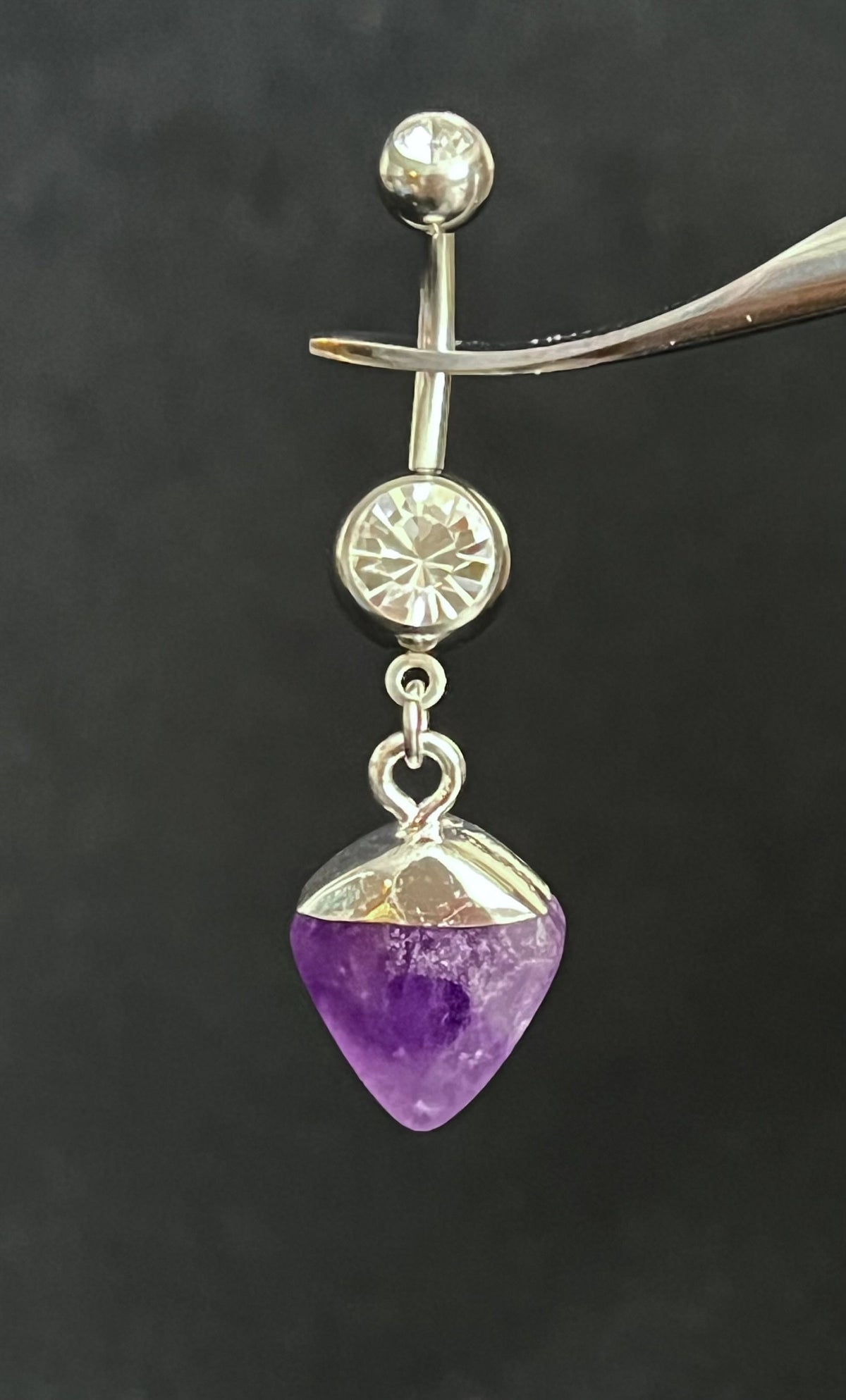 1 Piece Stunning Double Gem Stone Dangle Navel / Naval Belly Ring - 14g - 10mm - Amethyst, Green Jade, Black Agate & Clear Quartz Available!