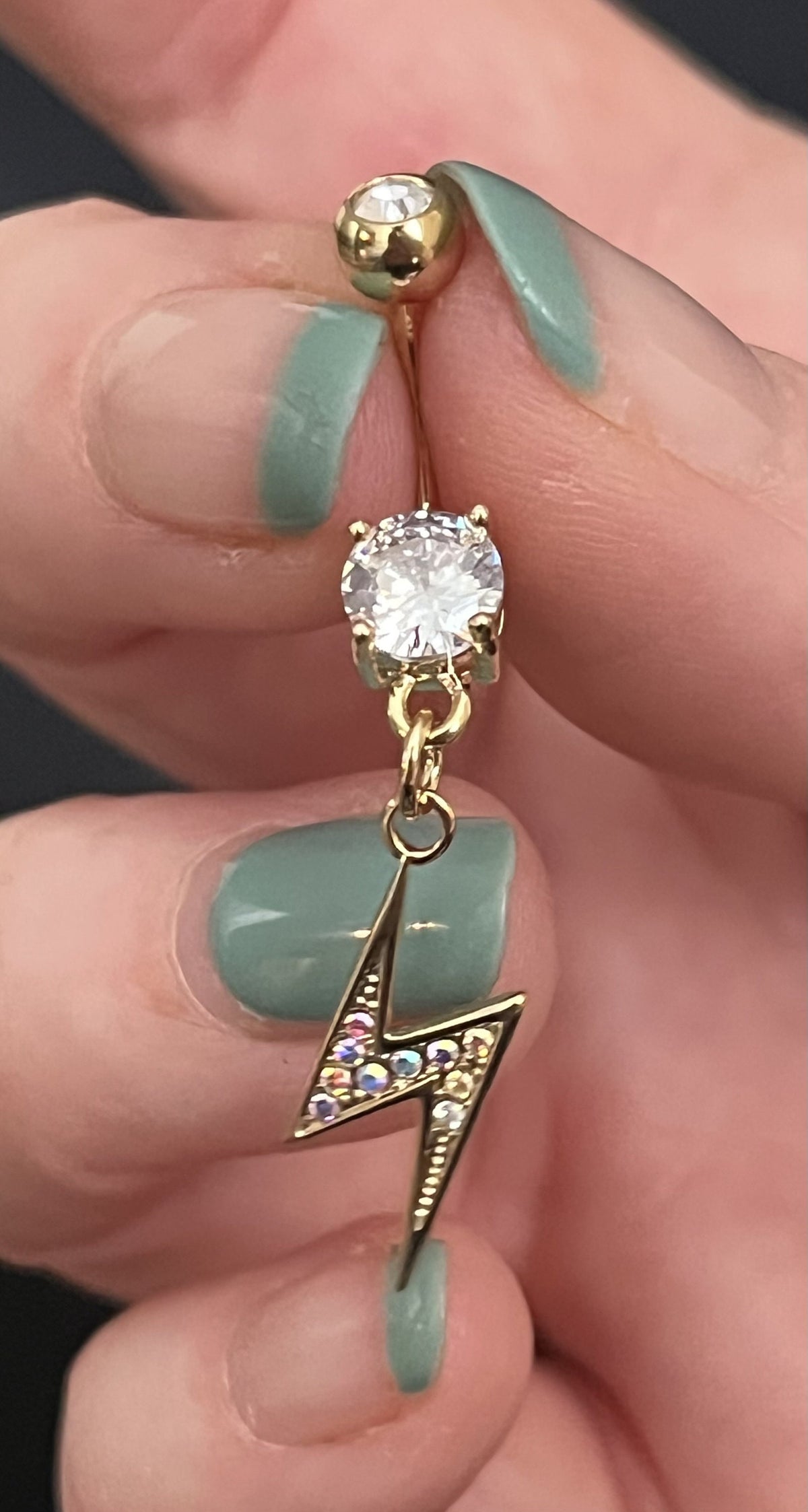 1 Piece Unique Cubic Zirconia Gem Paved Lightning Bolt Navel / Naval Belly Button Ring - 14g - 10mm - Rose Gold, Gold and Silver Available!