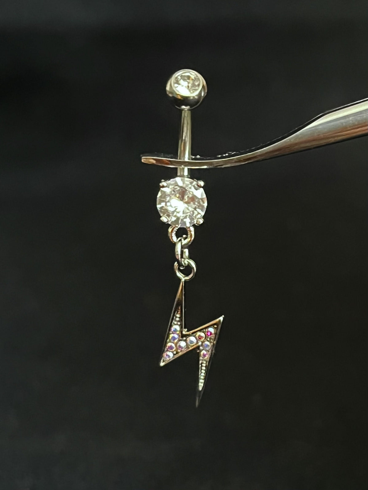 1 Piece Unique Cubic Zirconia Gem Paved Lightning Bolt Navel / Naval Belly Button Ring - 14g - 10mm - Rose Gold, Gold and Silver Available!