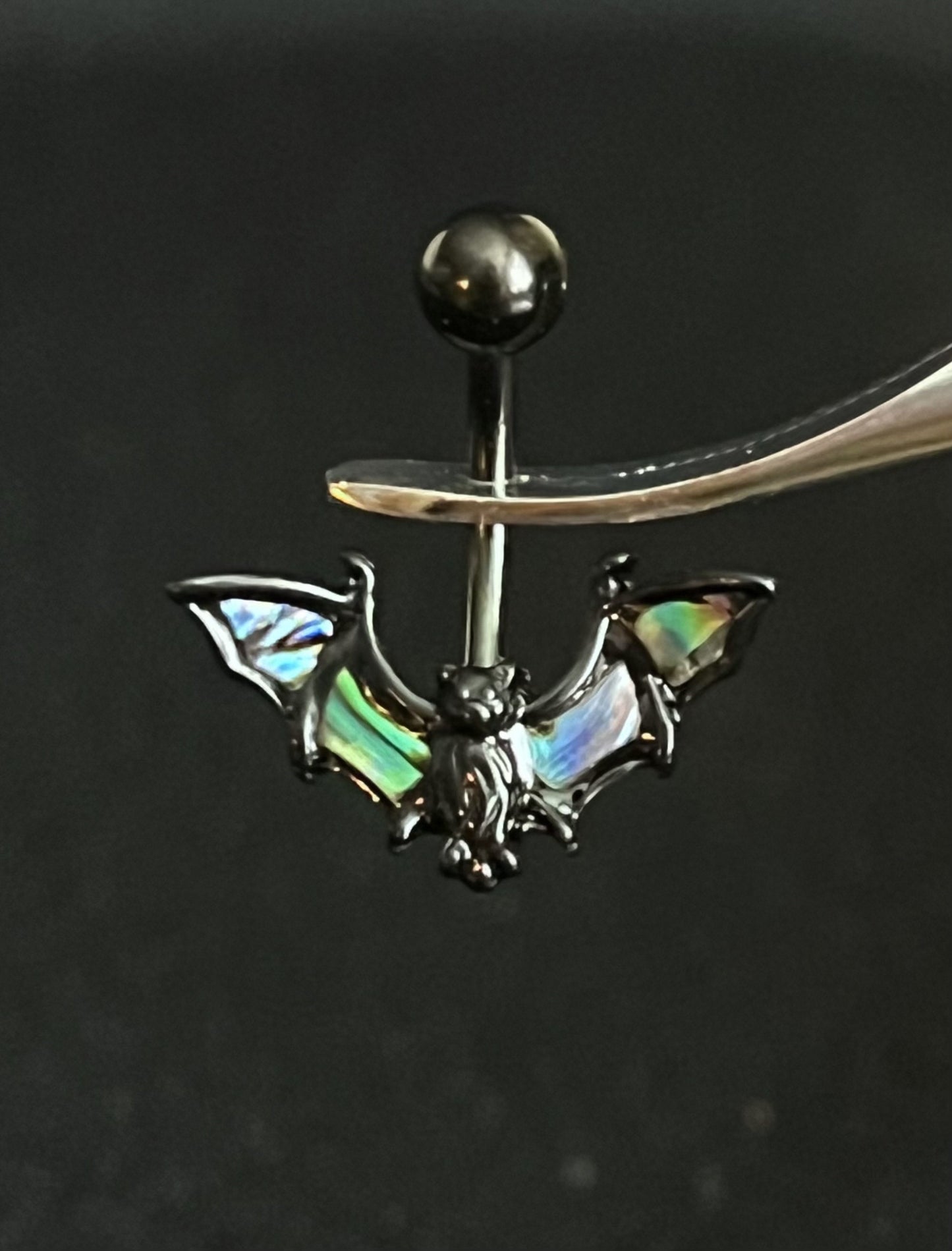 1 Piece Unique Abalone Shell Bat Navel / Naval Belly Button Ring - 14g - 10mm - Black and Silver Available!