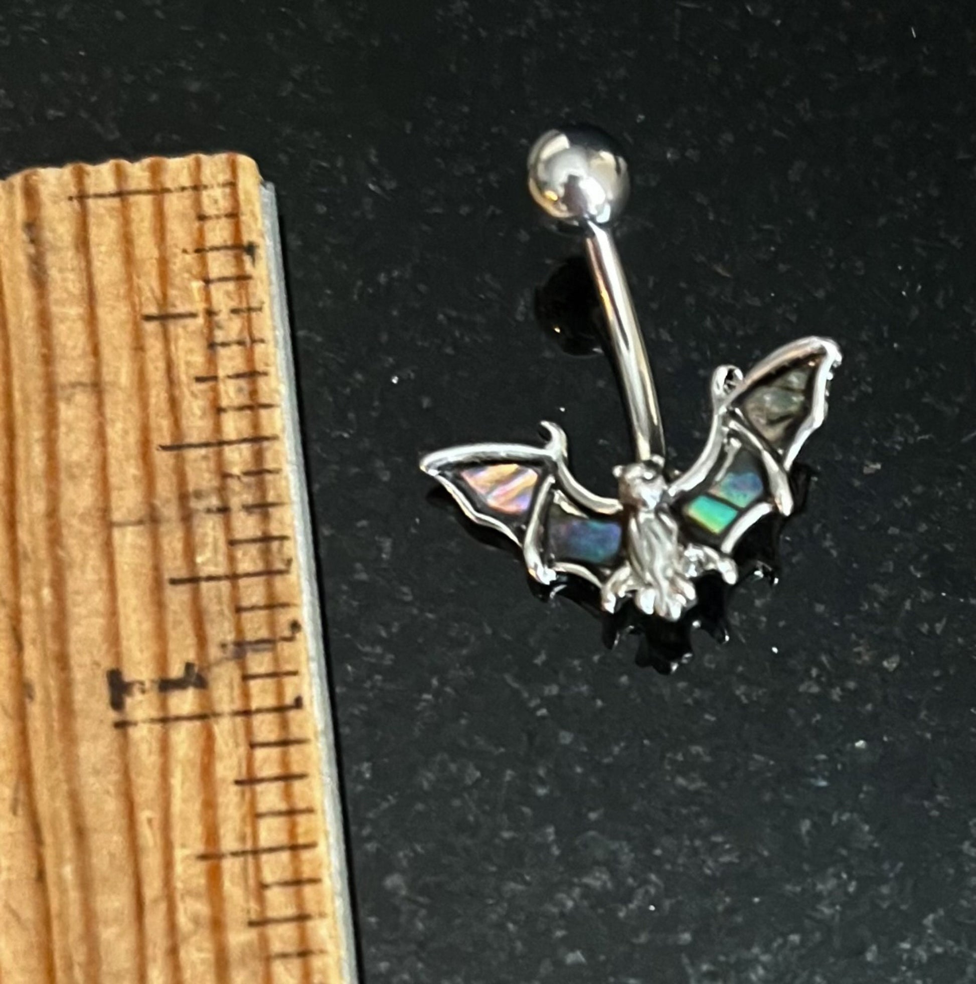 1 Piece Unique Abalone Shell Bat Navel / Naval Belly Button Ring - 14g - 10mm - Black and Silver Available!