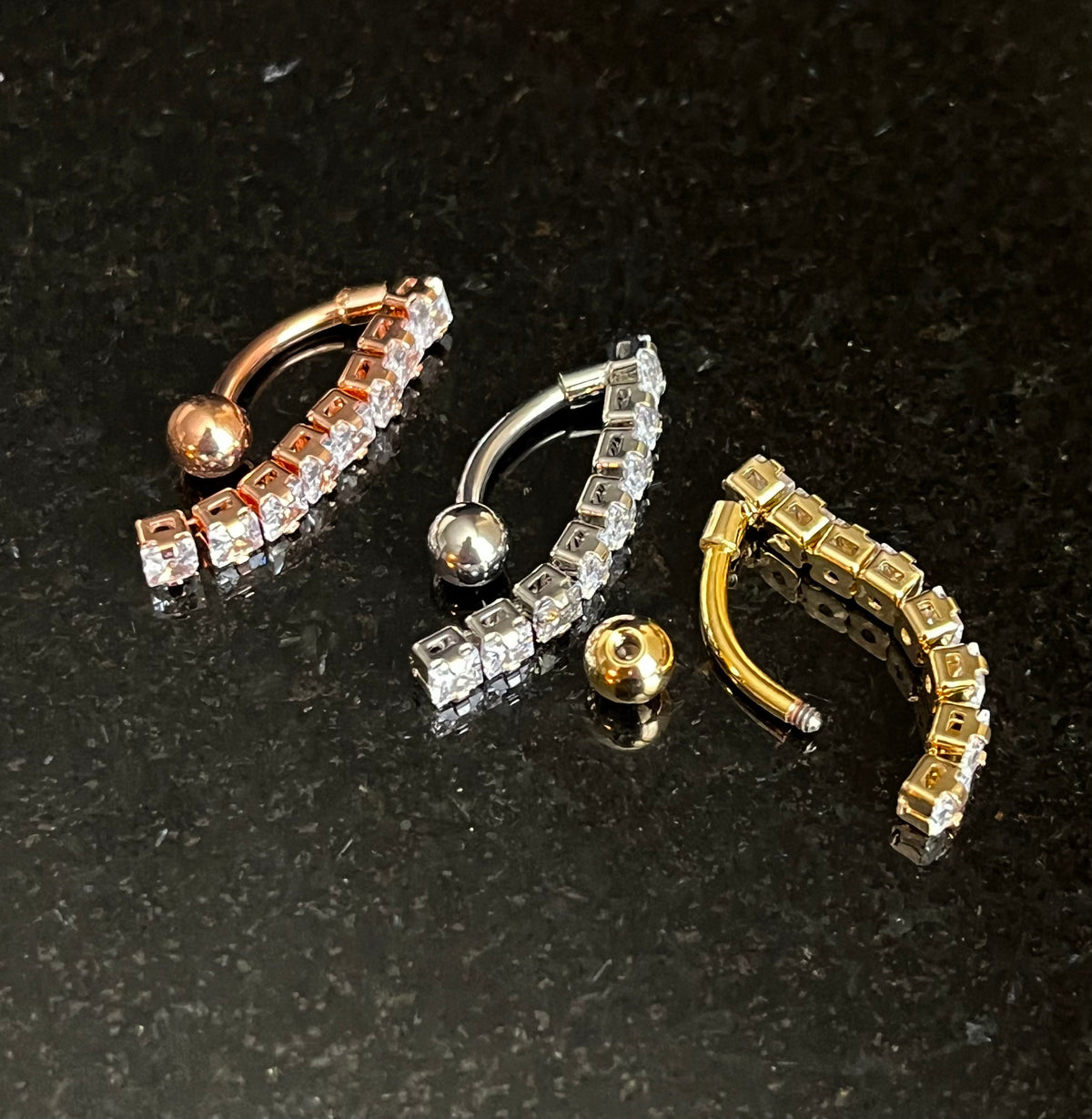 1 Piece Stunning 8-Square CZ Gem Top Drop Dangle Reverse Navel / Naval Belly Ring - 14g - 10mm - Gold, Silver and Rose Gold Available!