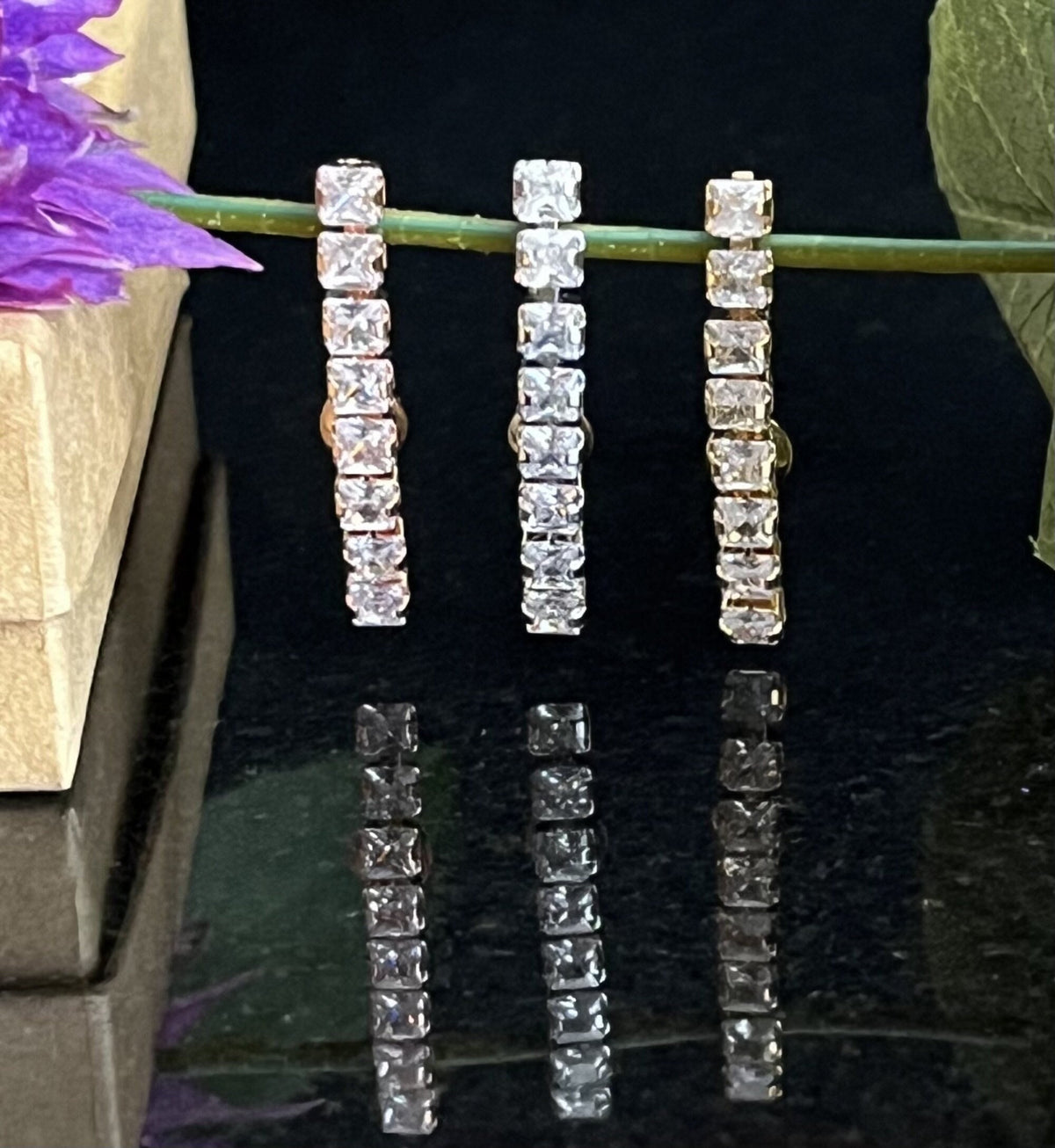 1 Piece Stunning 8-Square CZ Gem Top Drop Dangle Reverse Navel / Naval Belly Ring - 14g - 10mm - Gold, Silver and Rose Gold Available!