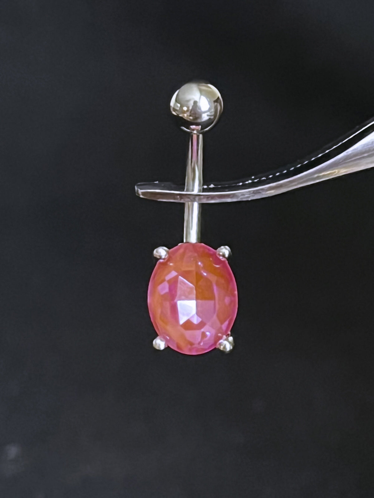1 Piece Brilliant Prong Set Aurora Borealis Effect Oval Crystal Gem Navel/Naval Belly Ring - 14g - Available in a Variety of Colors!