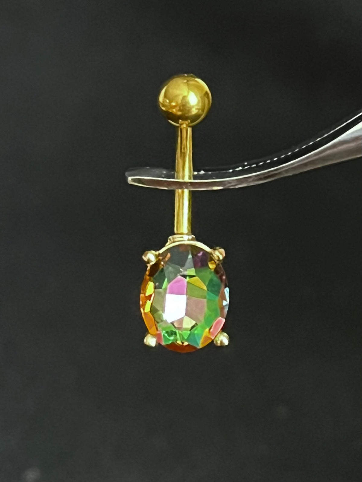 1 Piece Brilliant Prong Set Aurora Borealis Effect Oval Crystal Gem Navel/Naval Belly Ring - 14g - Available in a Variety of Colors!