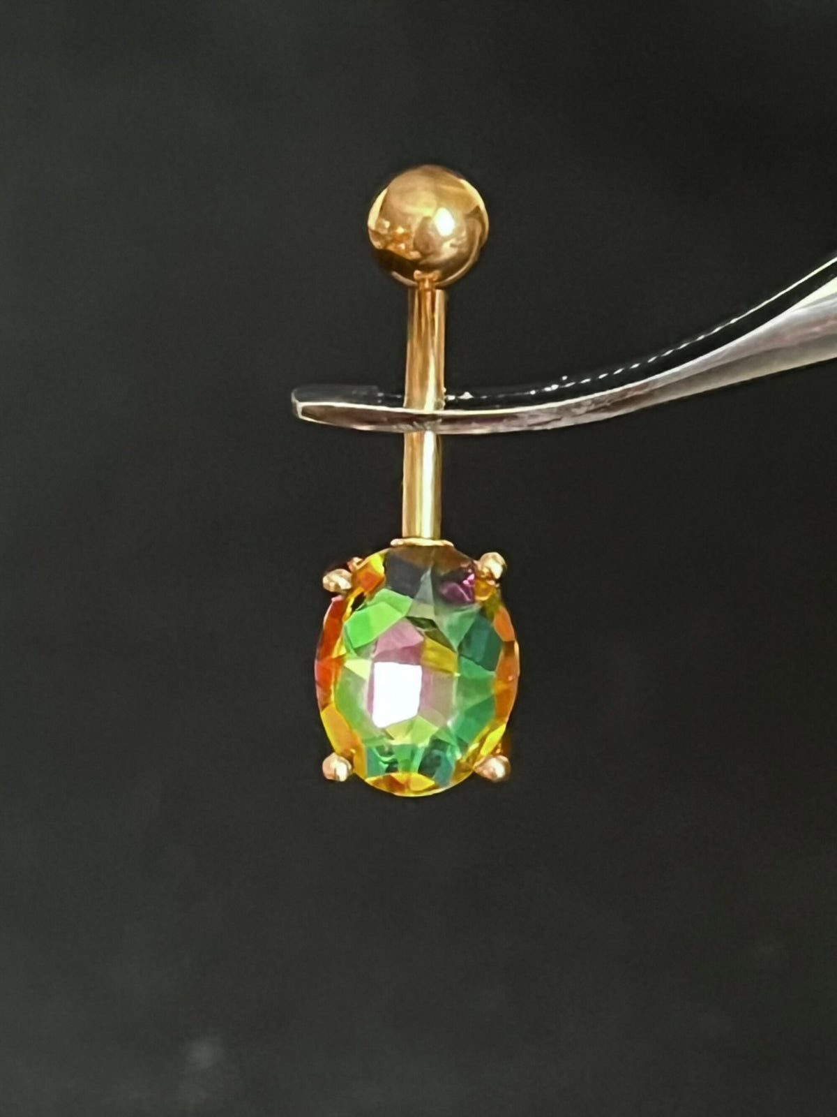 1 Piece Brilliant Prong Set Aurora Borealis Effect Oval Crystal Gem Navel/Naval Belly Ring - 14g - Available in a Variety of Colors!
